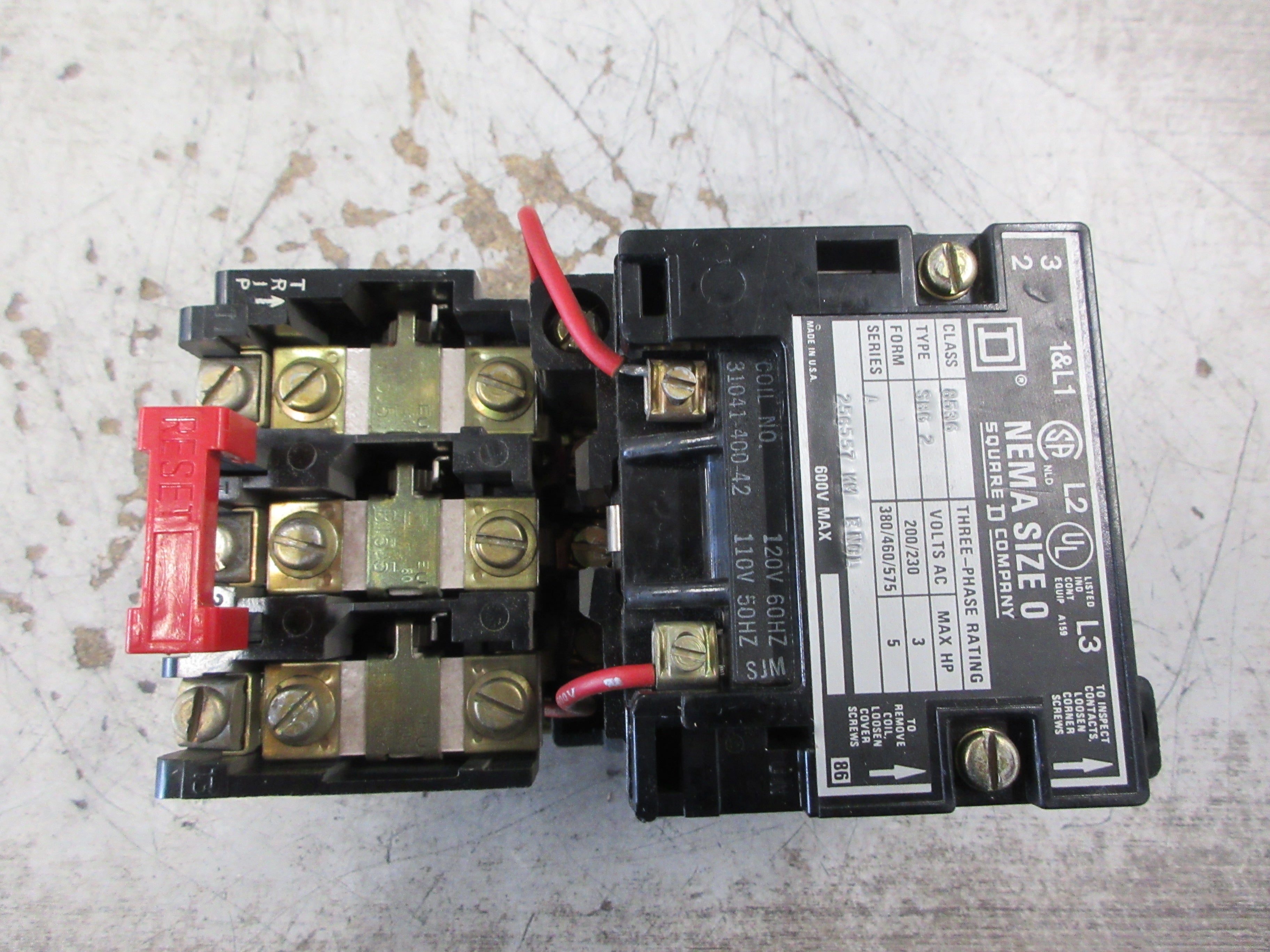 Square D Size 0 Starter 8536 SBG2 Ser. A 120V Coil Used