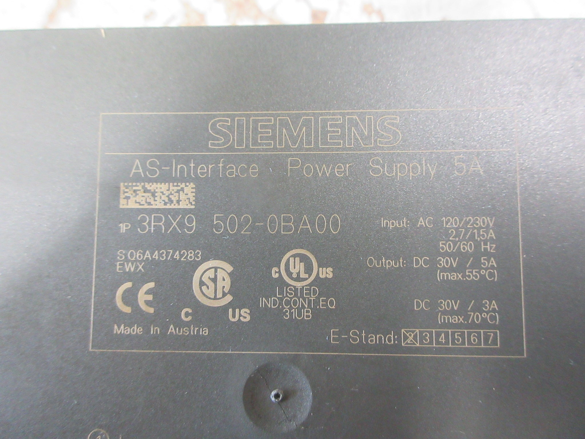 Siemens AS-Interface Power supply 3RX9 502-0BA00 *Broken DIN-Rail Mount* Used