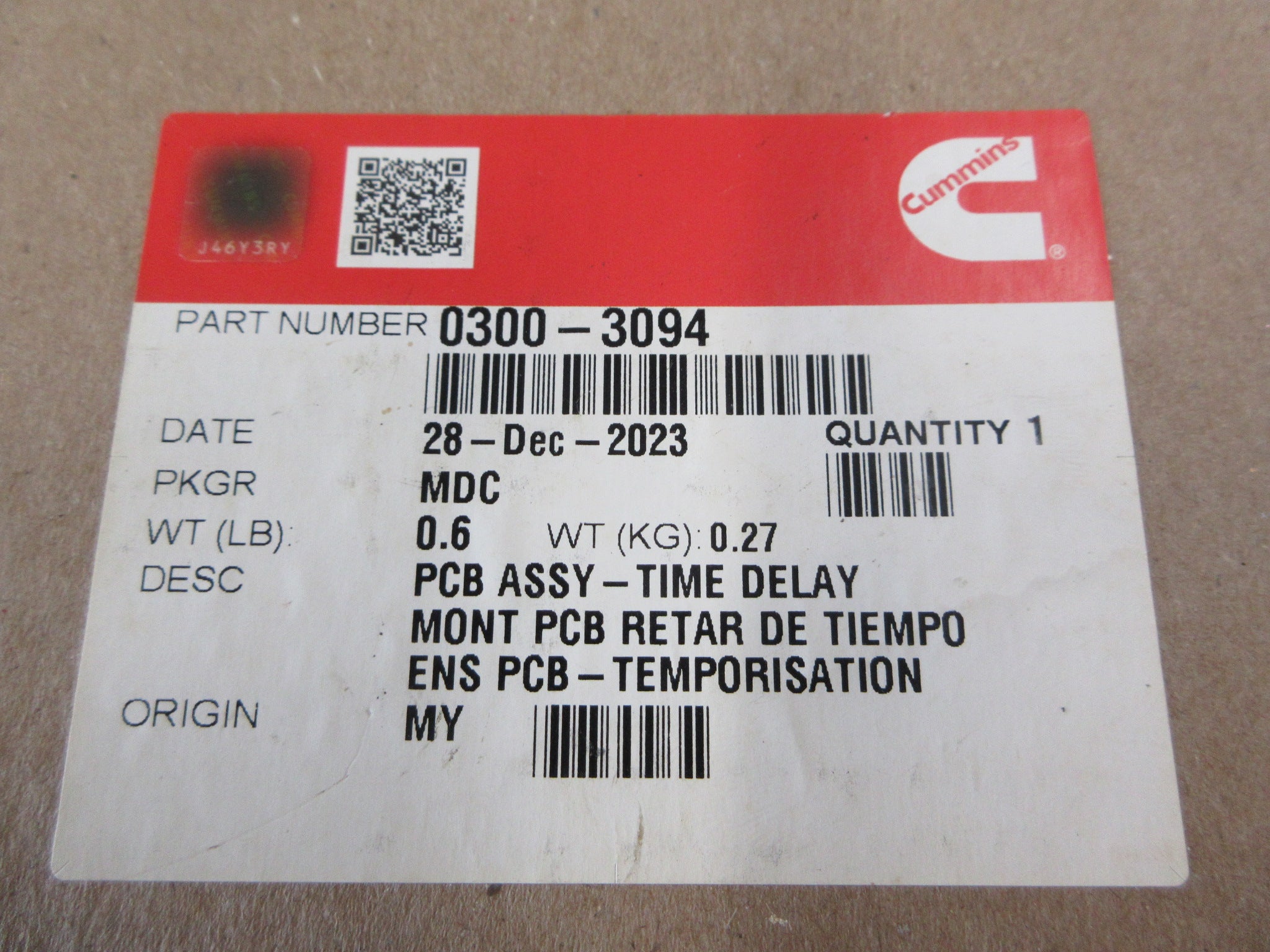 Cummins Time Delay PCB Assembly 0300-3094 New Surplus