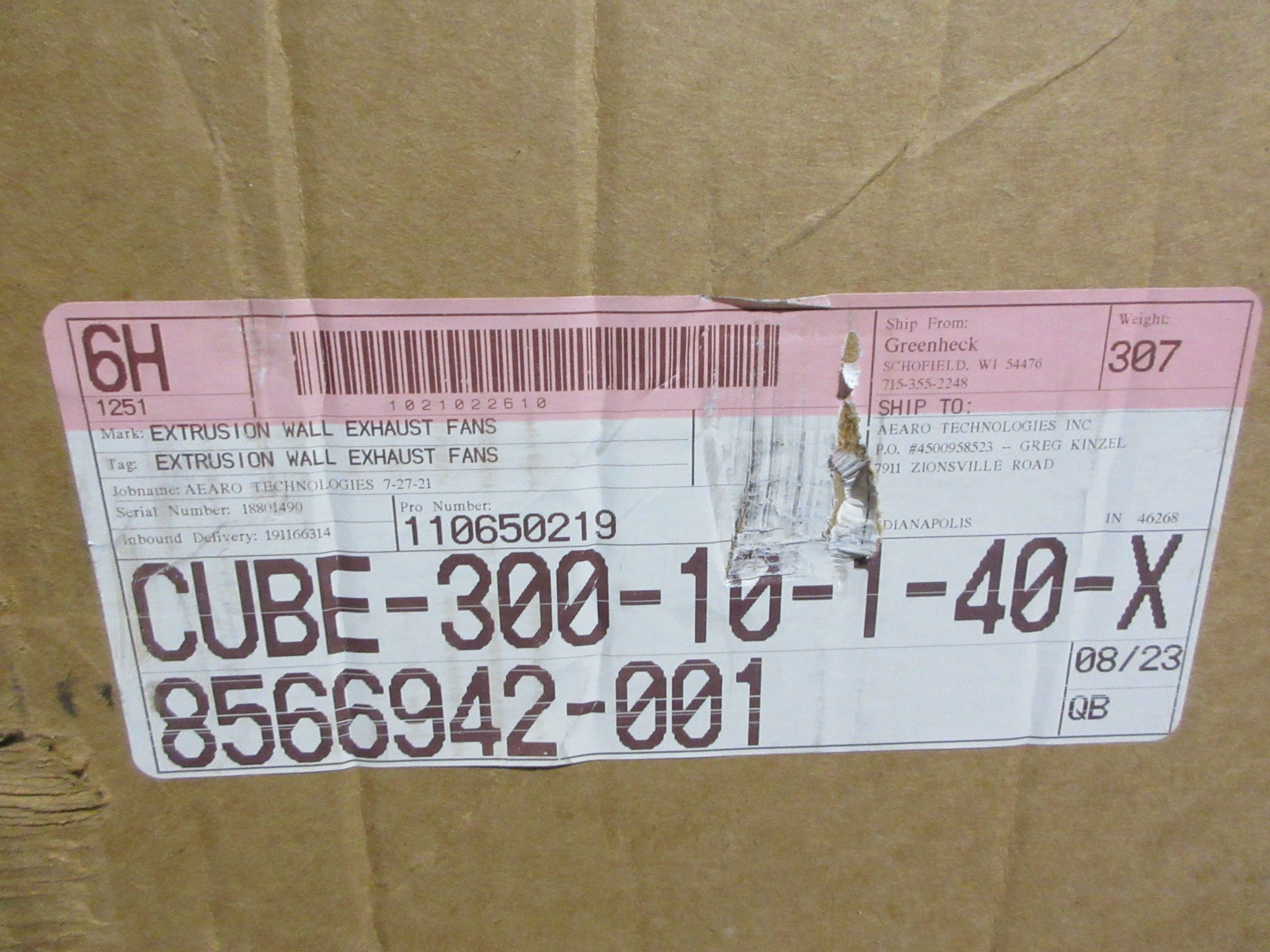Greenheck Centrifugal Upblast Exhaust Fan CUBE-300-10-1-40-X New Surplus