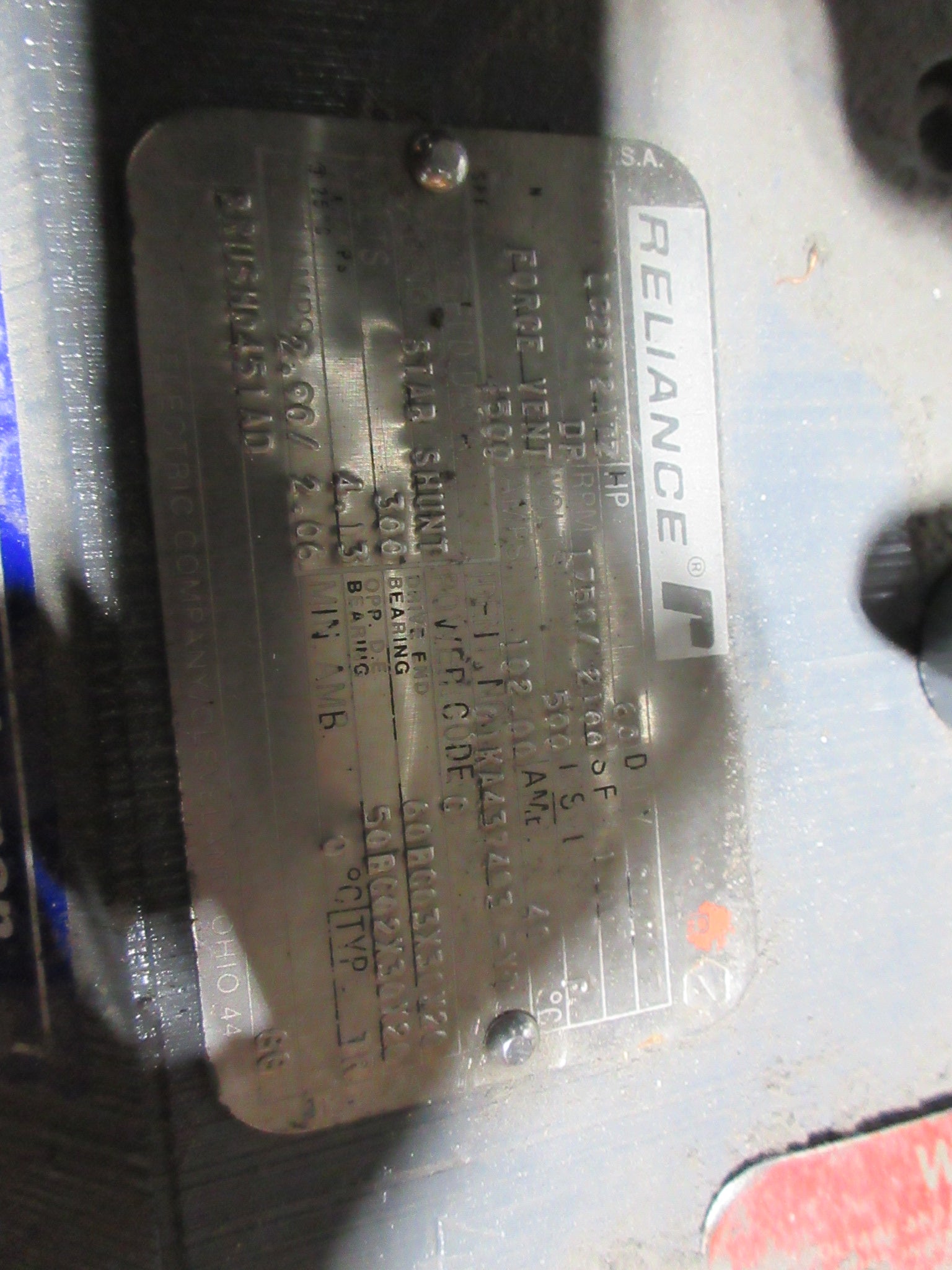 Reliance DC Motor LC2512ATZ 60HP 300V 1750/2100RPM 102A Field: 2.00/2.06A Used