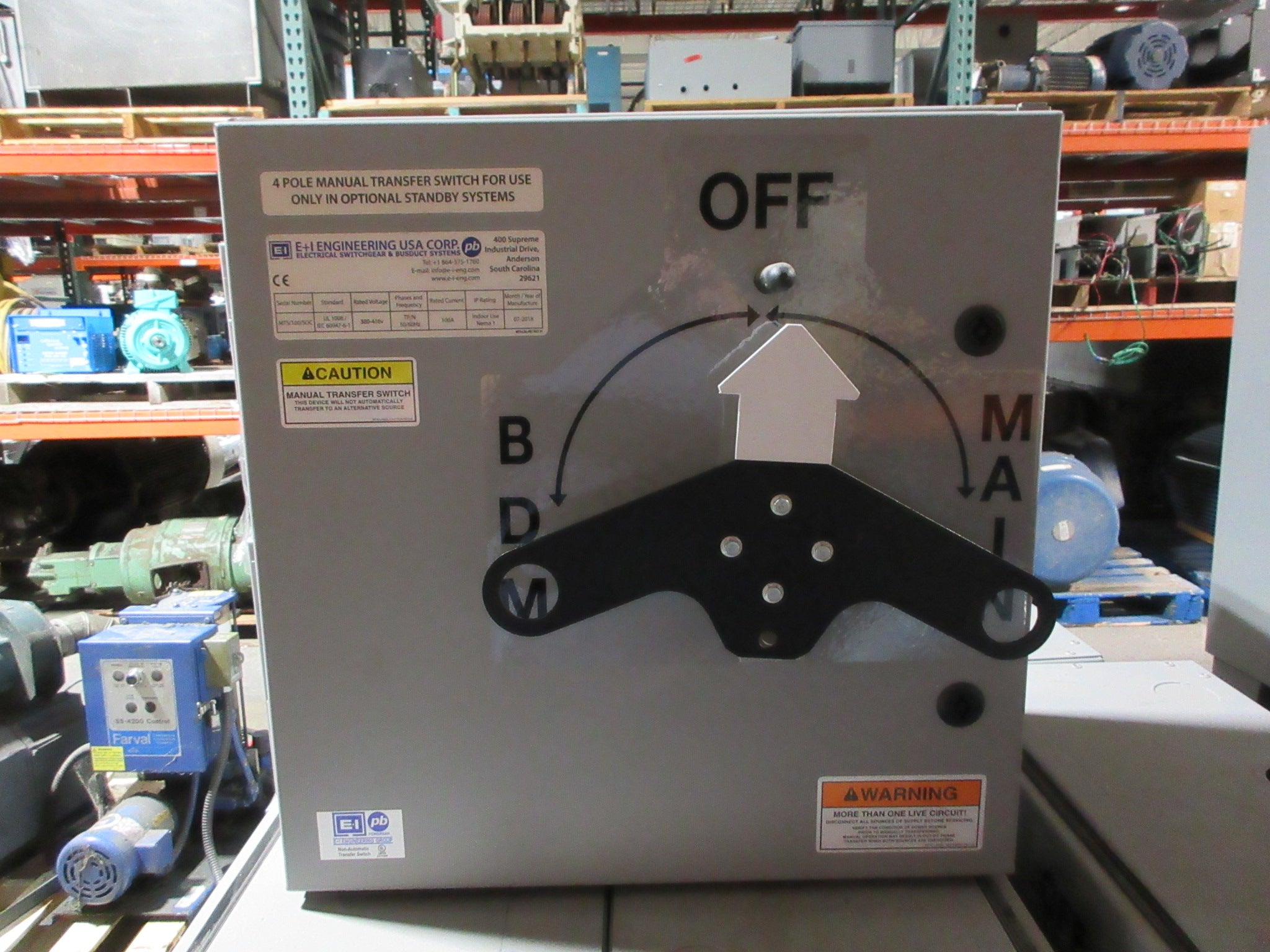 E+I Engineering Manual Transfer Switch MTS/100/SOC 100A 380-416V 50/60Hz Used