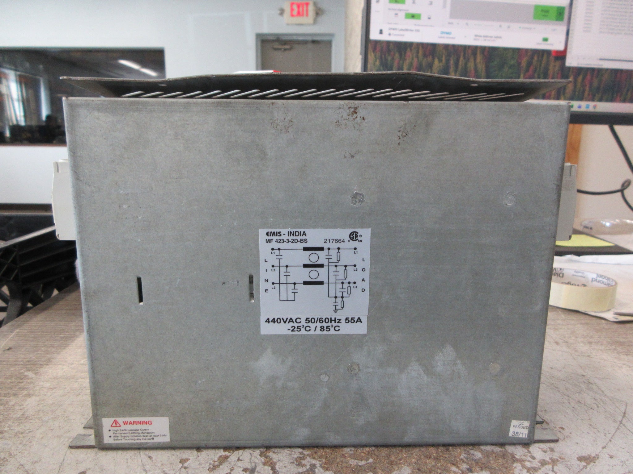 EMIS EMI Filter MF 423-3-2D-BS 440V 50/60Hz 55A *Bent Cover* Used