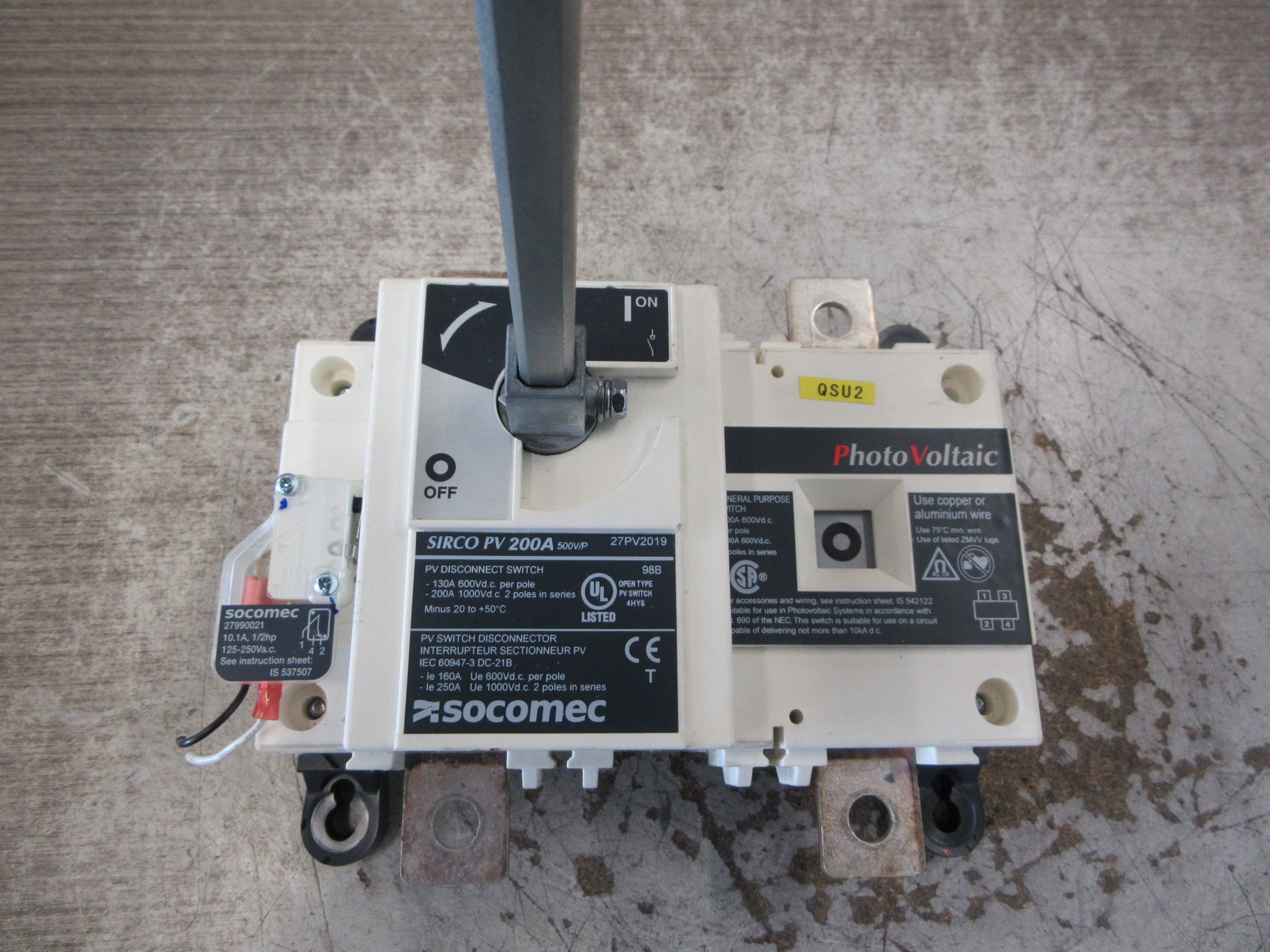 Socomec Sirco PV Disconnect Switch 27PV2019 200A 1000VDC 2P Used