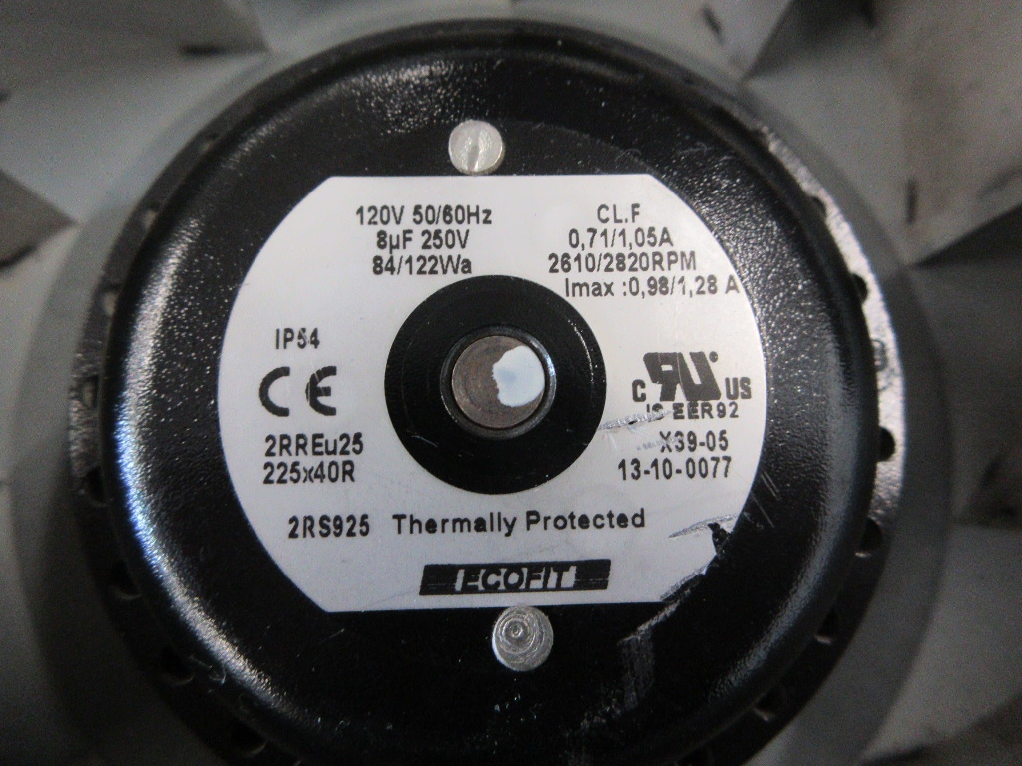 Ecofit Centrifugal Blower Fan 2RREu25 225x40R 120V 50/60Hz 2610/2820RPM Used