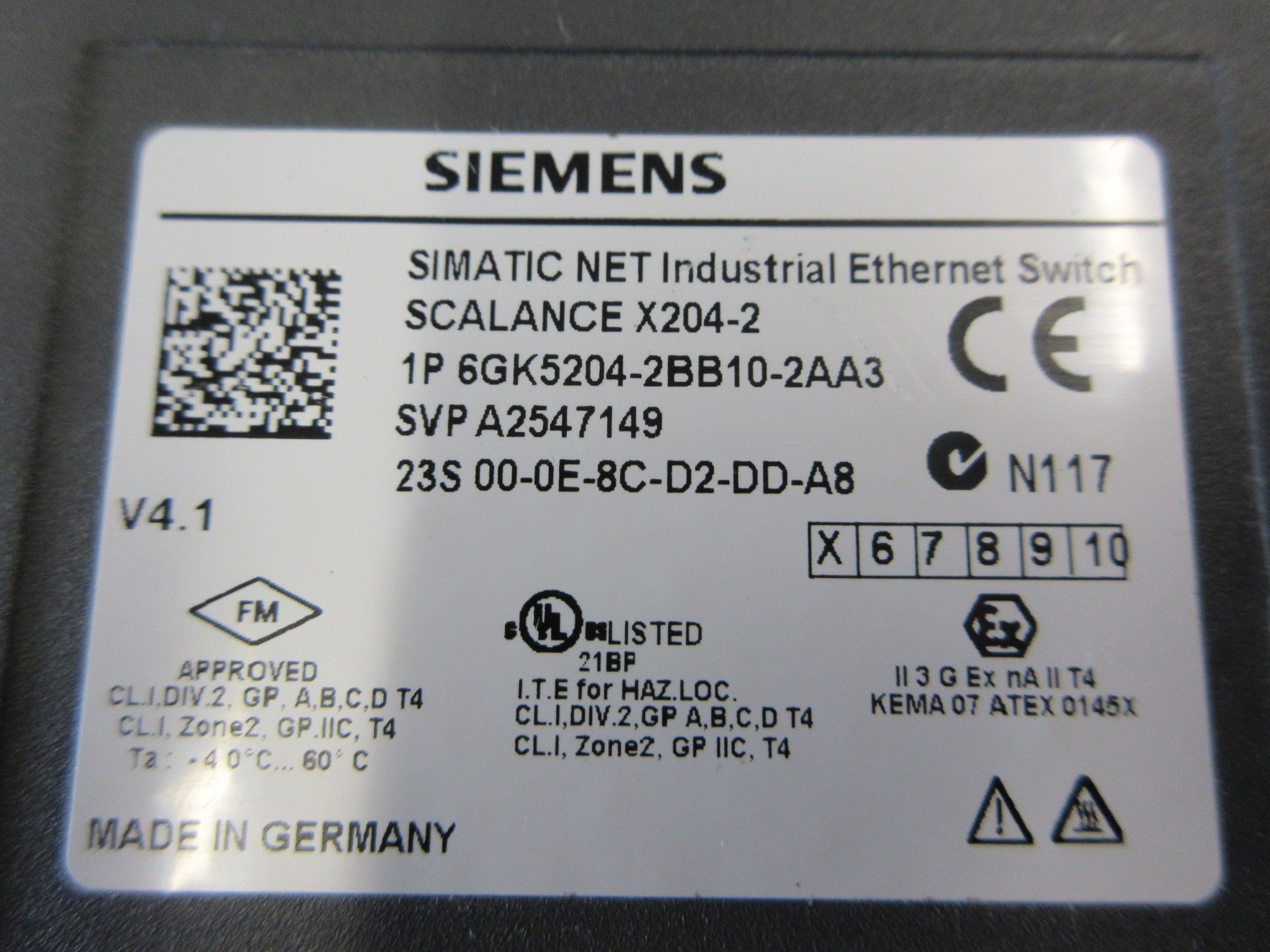 Siemens Simatic Net Scalance X204-2 Industrial Ethernet Switch Used