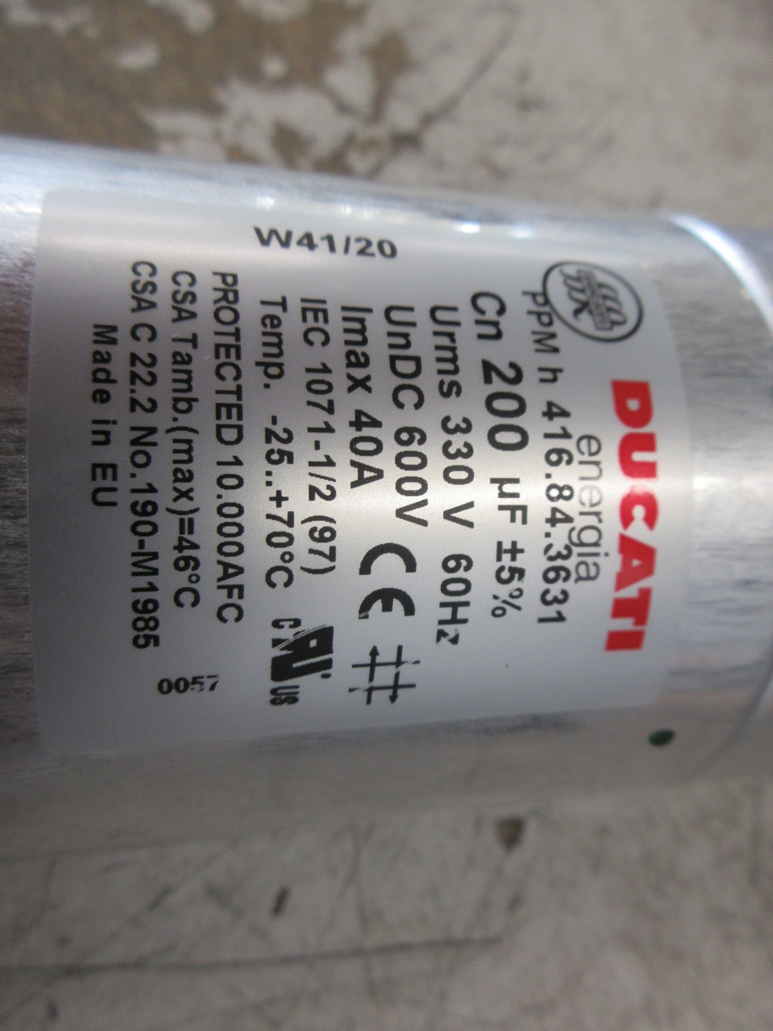 Ducati Capacitor 416.84.3631 200uF 330VAC/600VDC Used