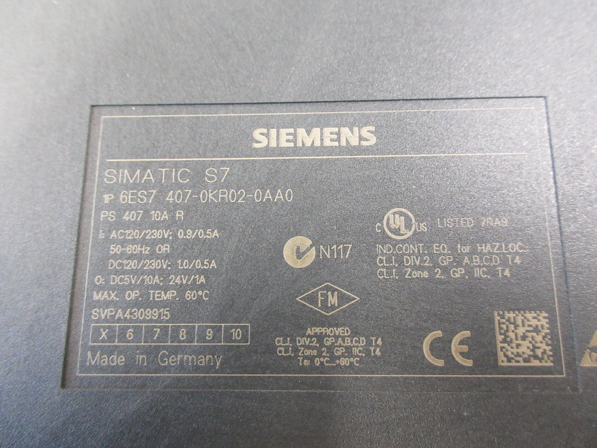 Siemens Simatic S7 Power Supply Module 6ES7 407-0KR02-0AA0 Used