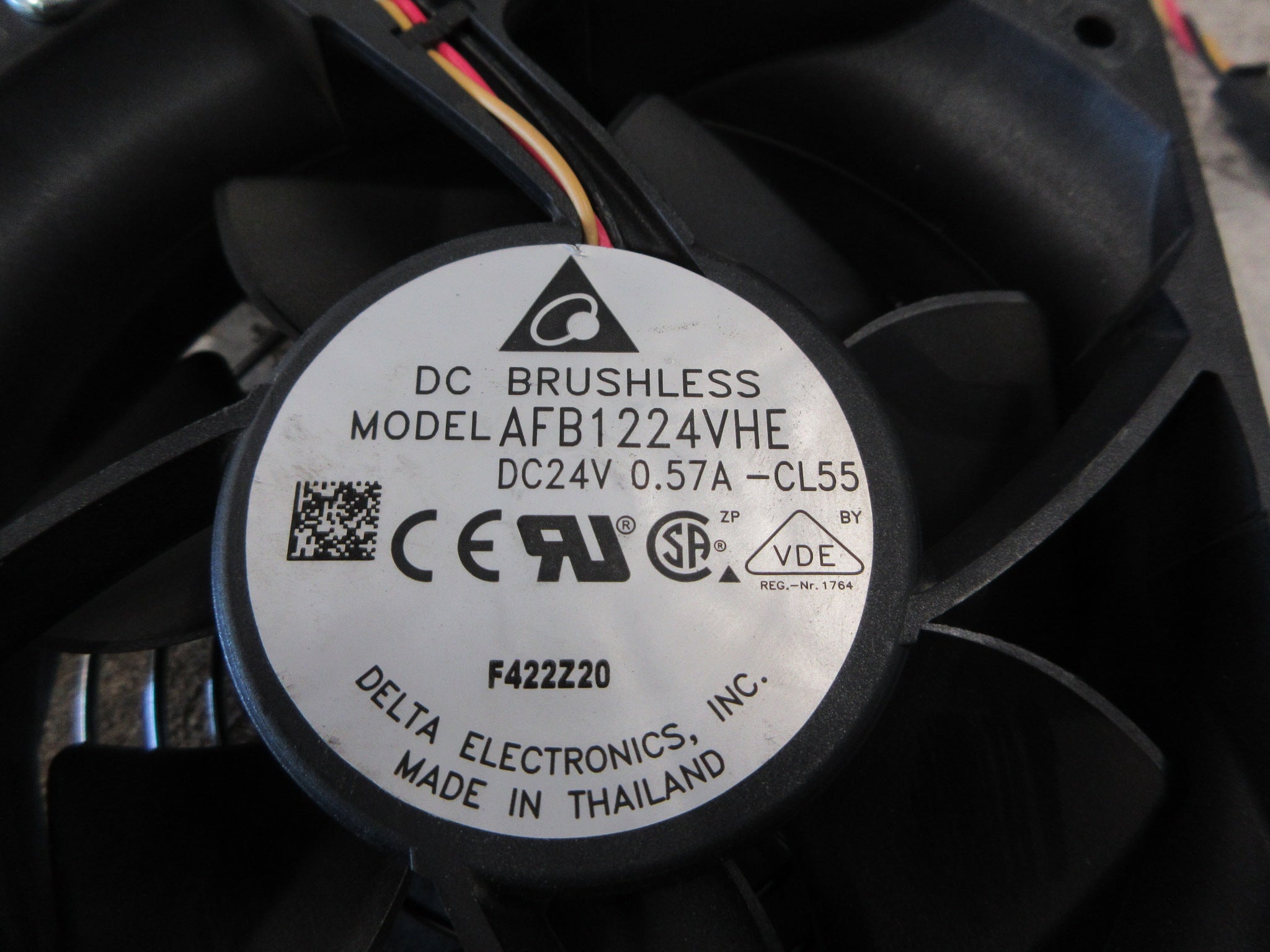 Delta Axial Fan AFB1224VHE 24VDC 0.57A W/Grille (3) Screws Used