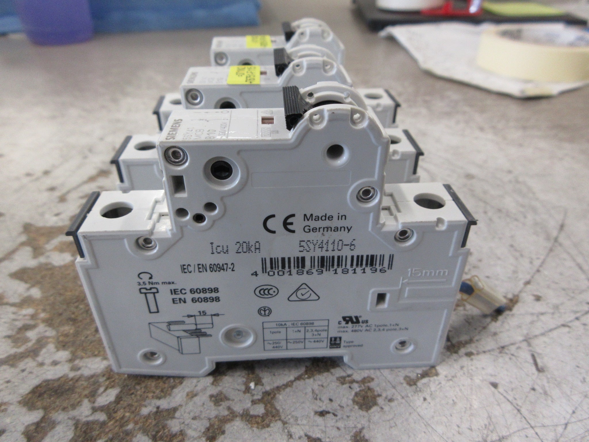 Siemens Circuit Breaker 5SY4110-6 10A 230/400V 1P *Lot of 3* Used