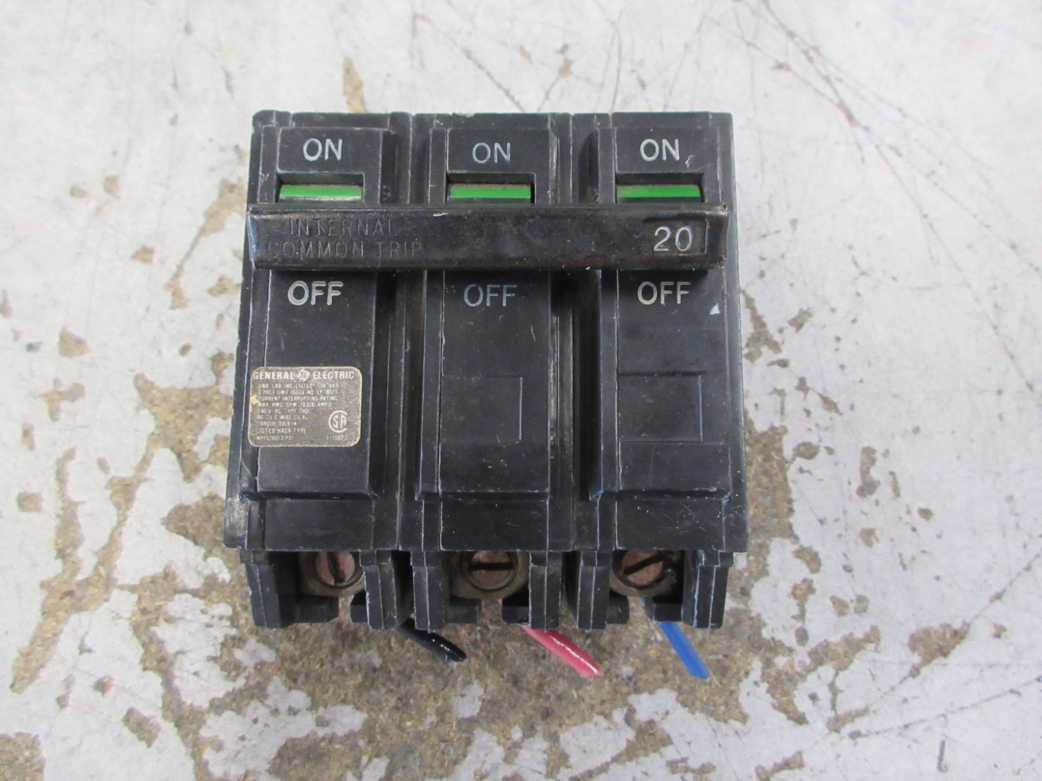 GE Clip-On Circuit Breaker THQL32020 20A 240V 3P Used