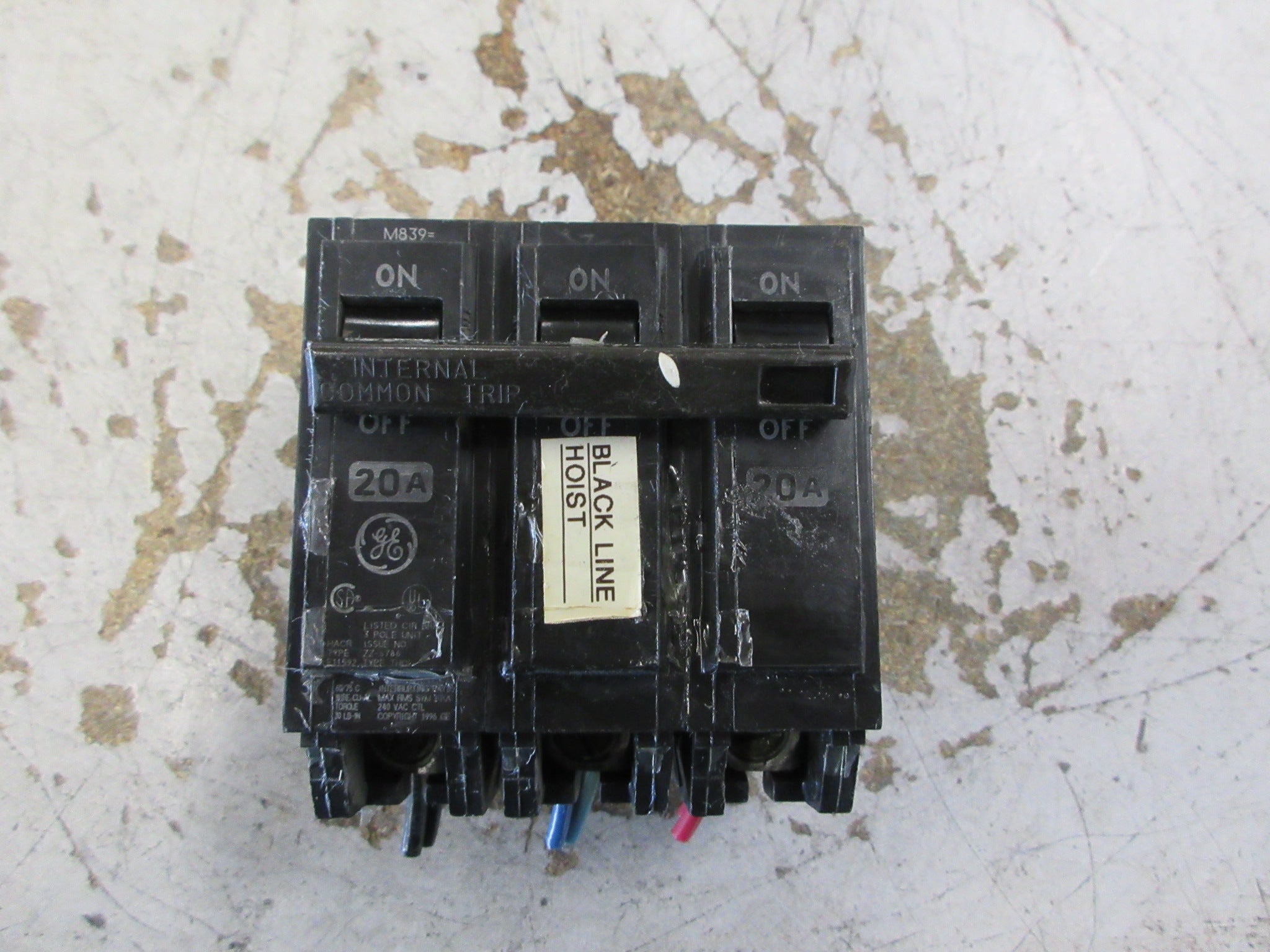 GE Clip-On Circuit Breaker THQL32020 20A 240V 3P Used