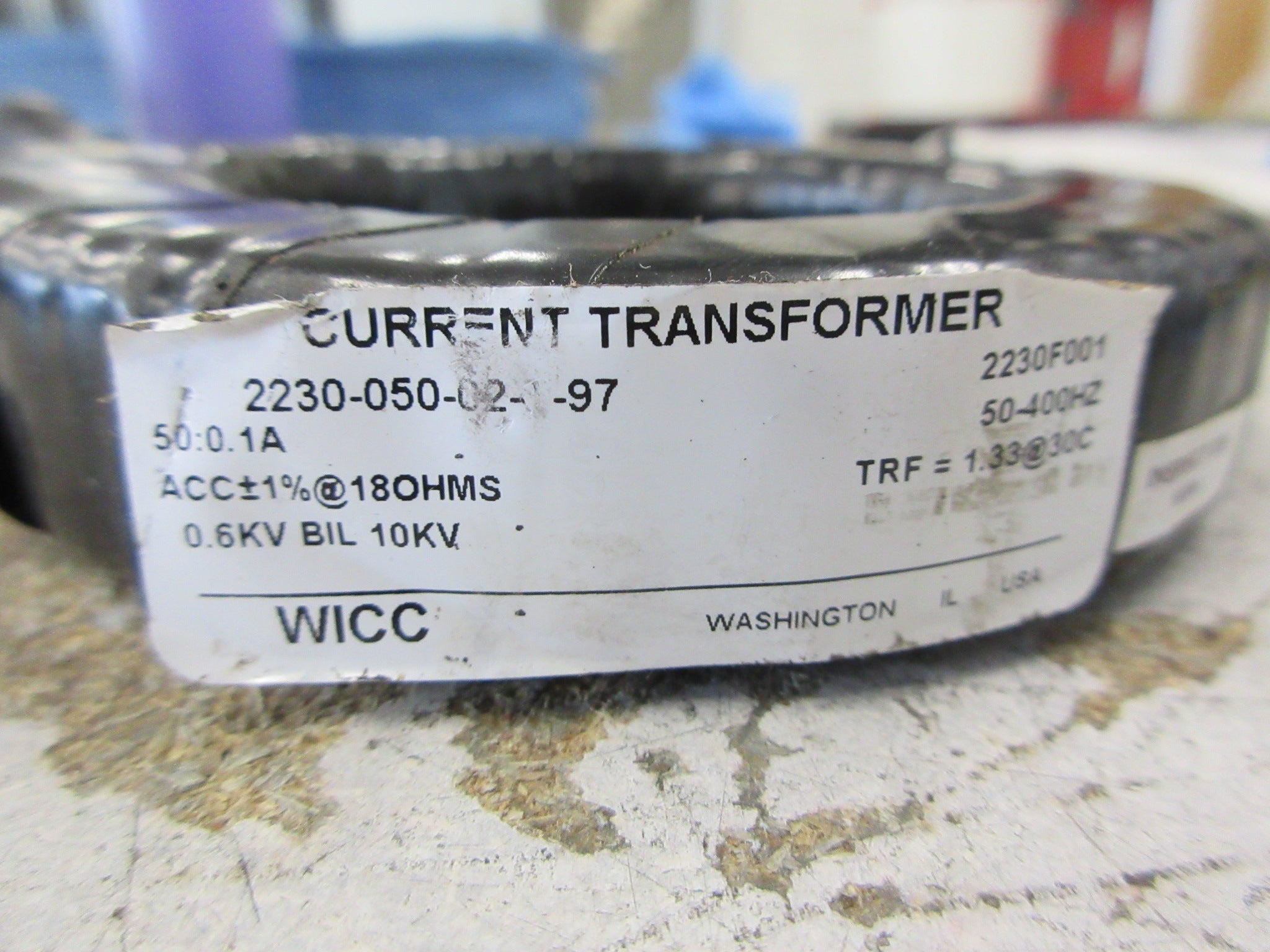 WICC Current Transformer 2230-050-02-1-97 Ratio 50:0.1A 600V 50-400Hz Used