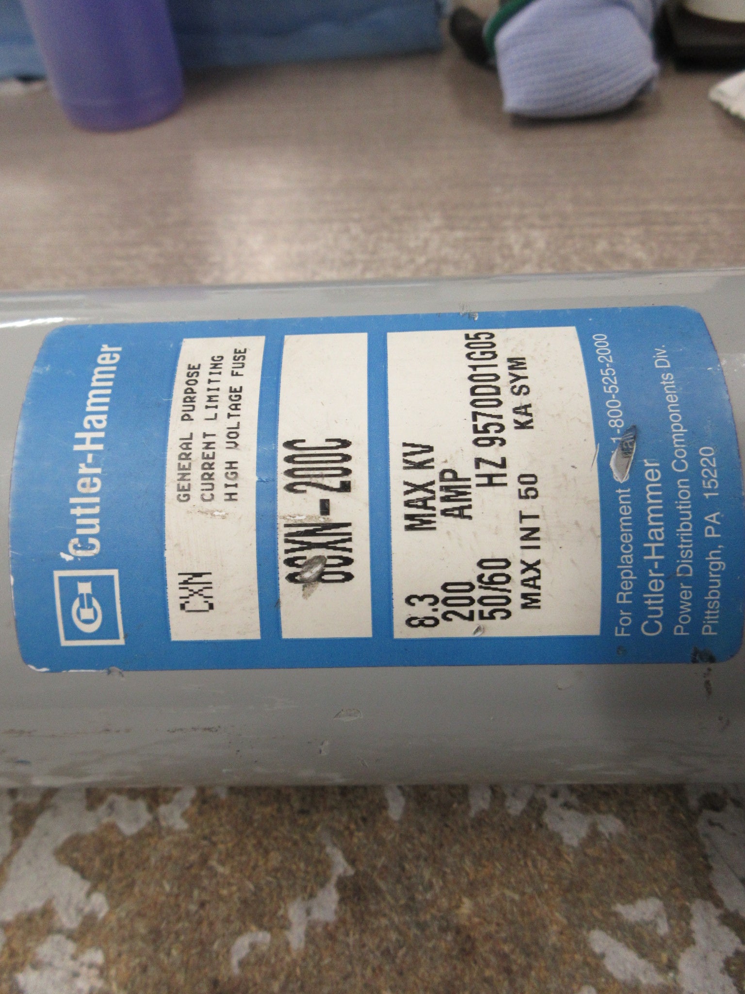 Cutler-Hammer Fuse 8CXN-200C 200A 8.3KV 50/60Hz Used