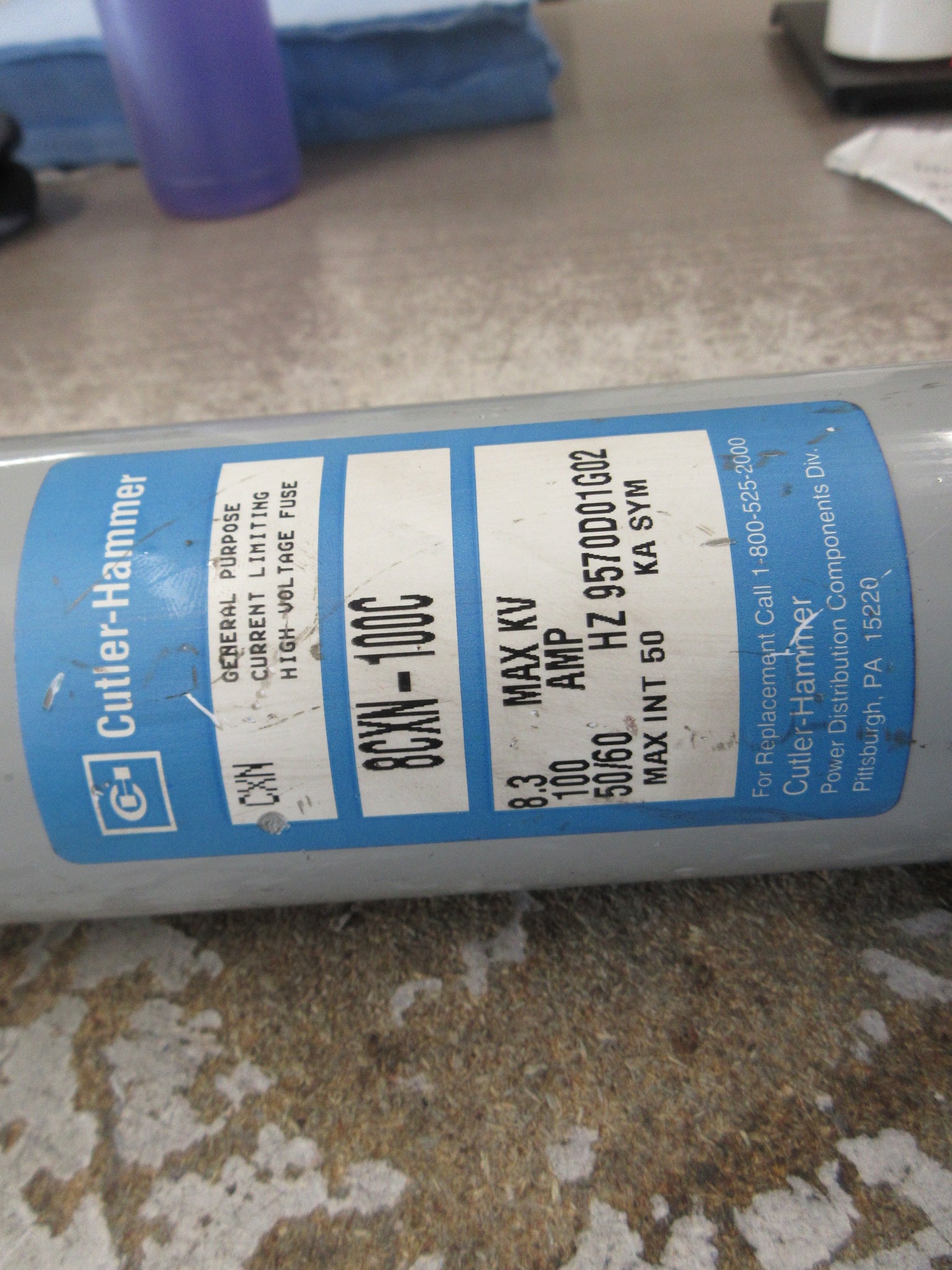 Cutler-Hammer Fuse 8CXN-100C 100A 8.3KV 50/60Hz Used