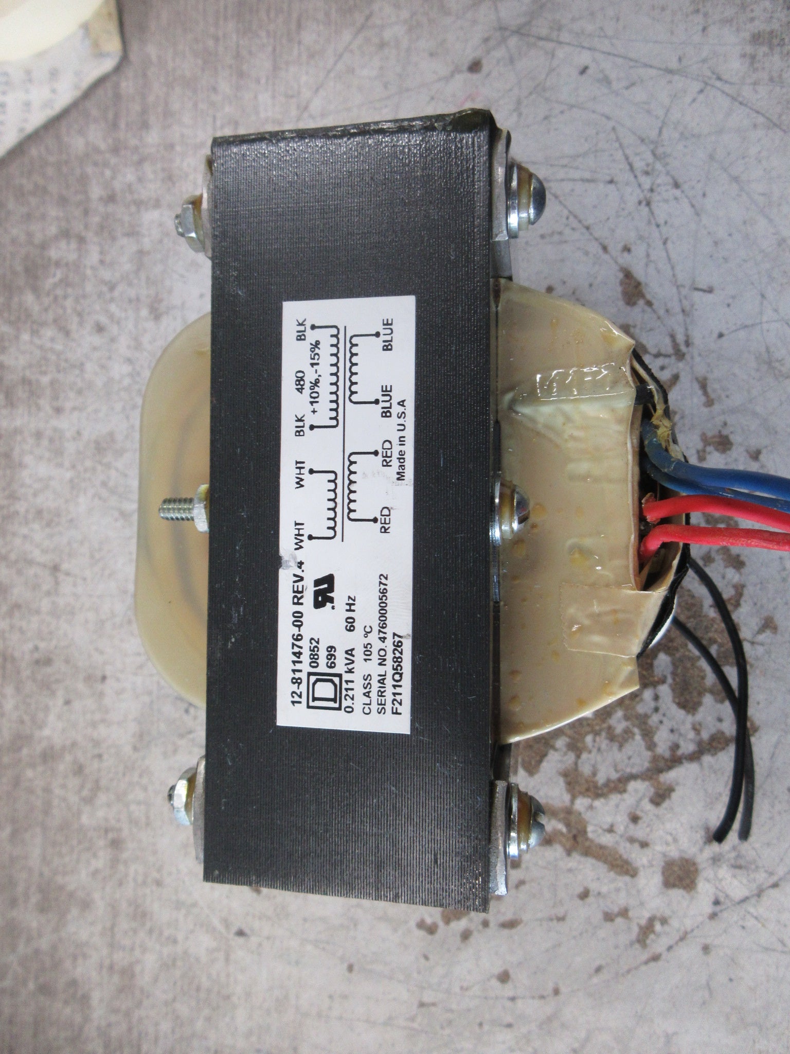 Square D Control Transformer F211Q58267 0.211 KVA 480V 60Hz Used