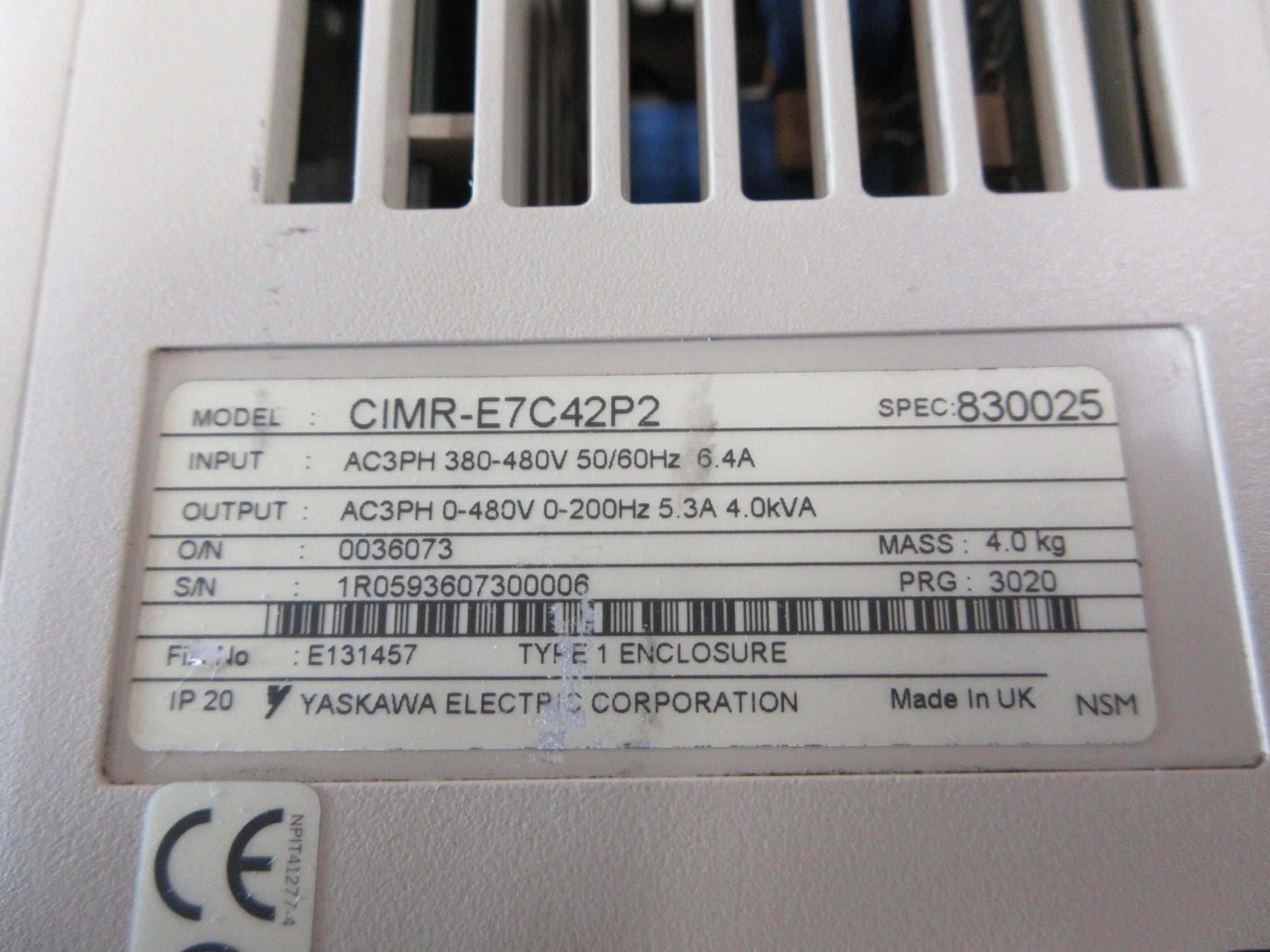 Yaskawa Varispeed E7 AC Drive CIMR-E7C42P2 3HP 3Ph *No Keypad*  Used