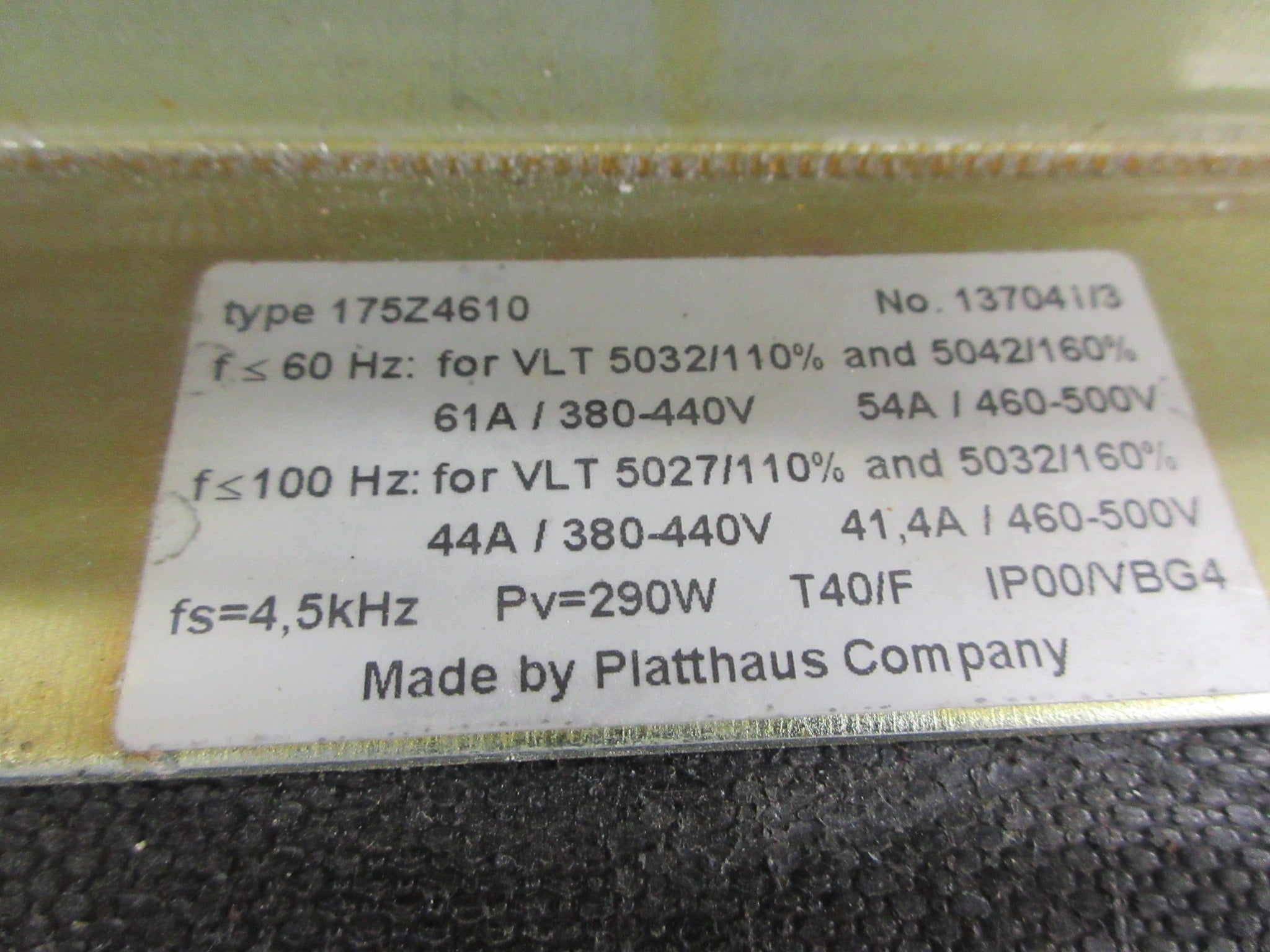 Platthaus Danfoss Drive Reactor 175Z4610 380-440/460-500V Used