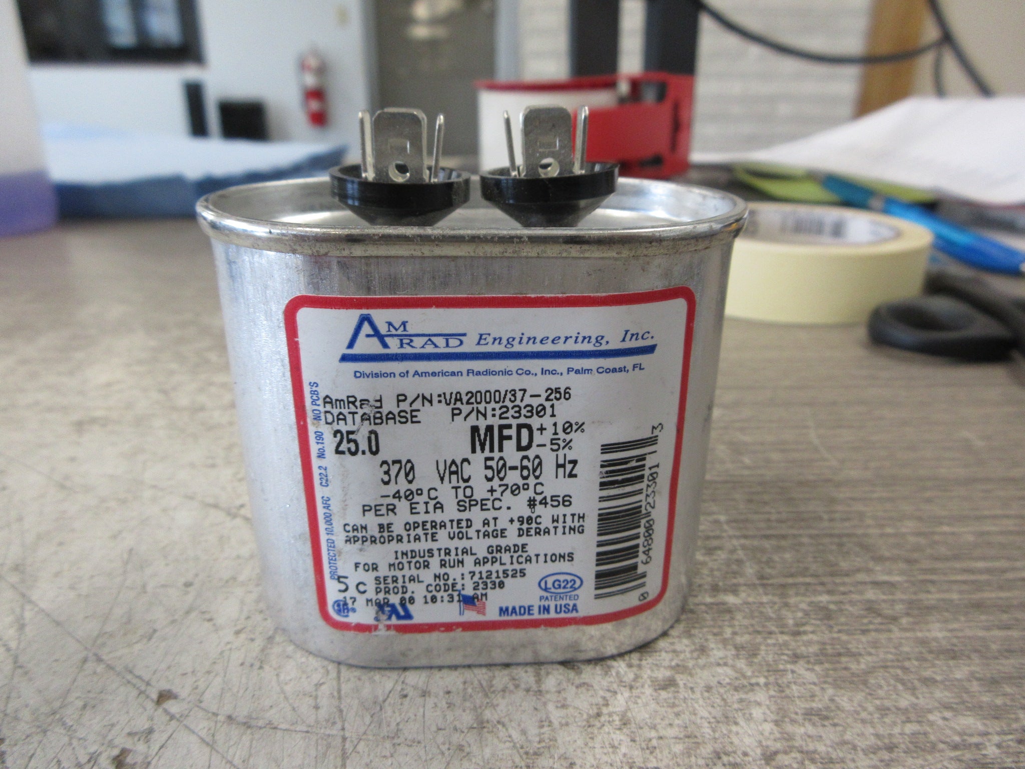 Amrad Capacitor VA2000/37-256 25MFD 370V 50-60Hz Used