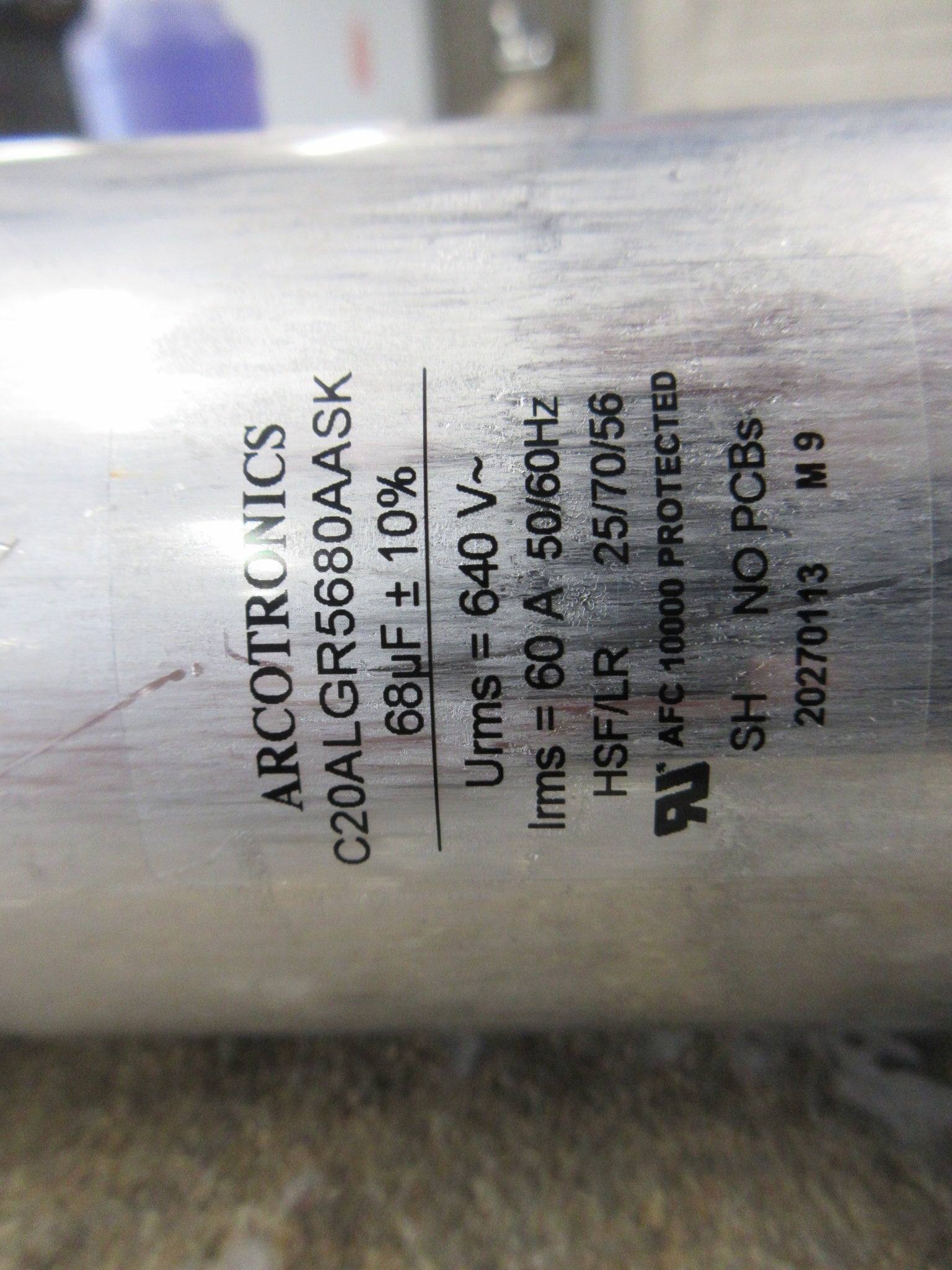 Arcotronics Capacitor C20ALGR5680AASK 68uF 640V 50/60Hz *Dented Side* Used