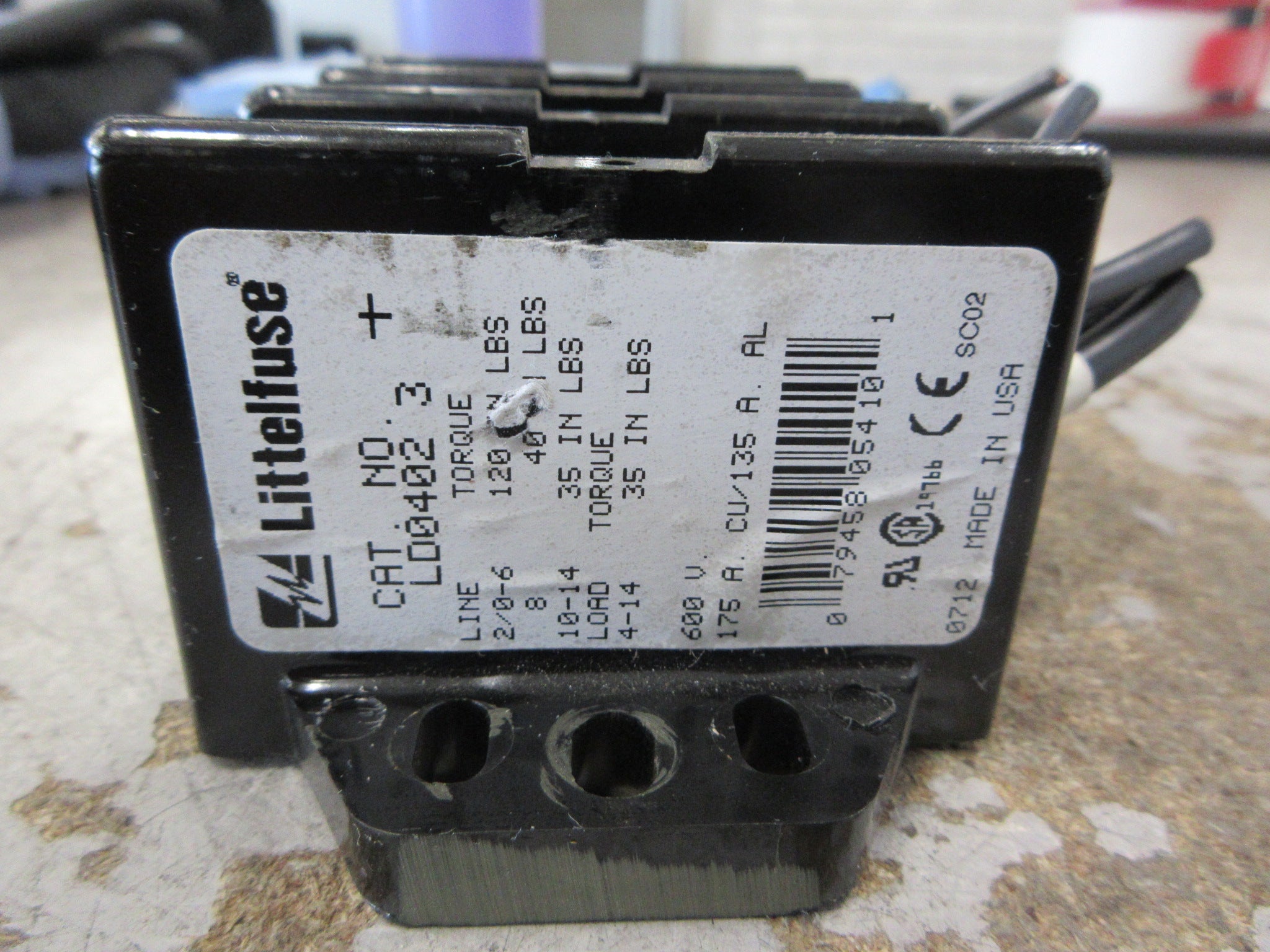 Littelfuse Power Distribution Block LD0402 3 175A 600V 3P *No Cover* Used