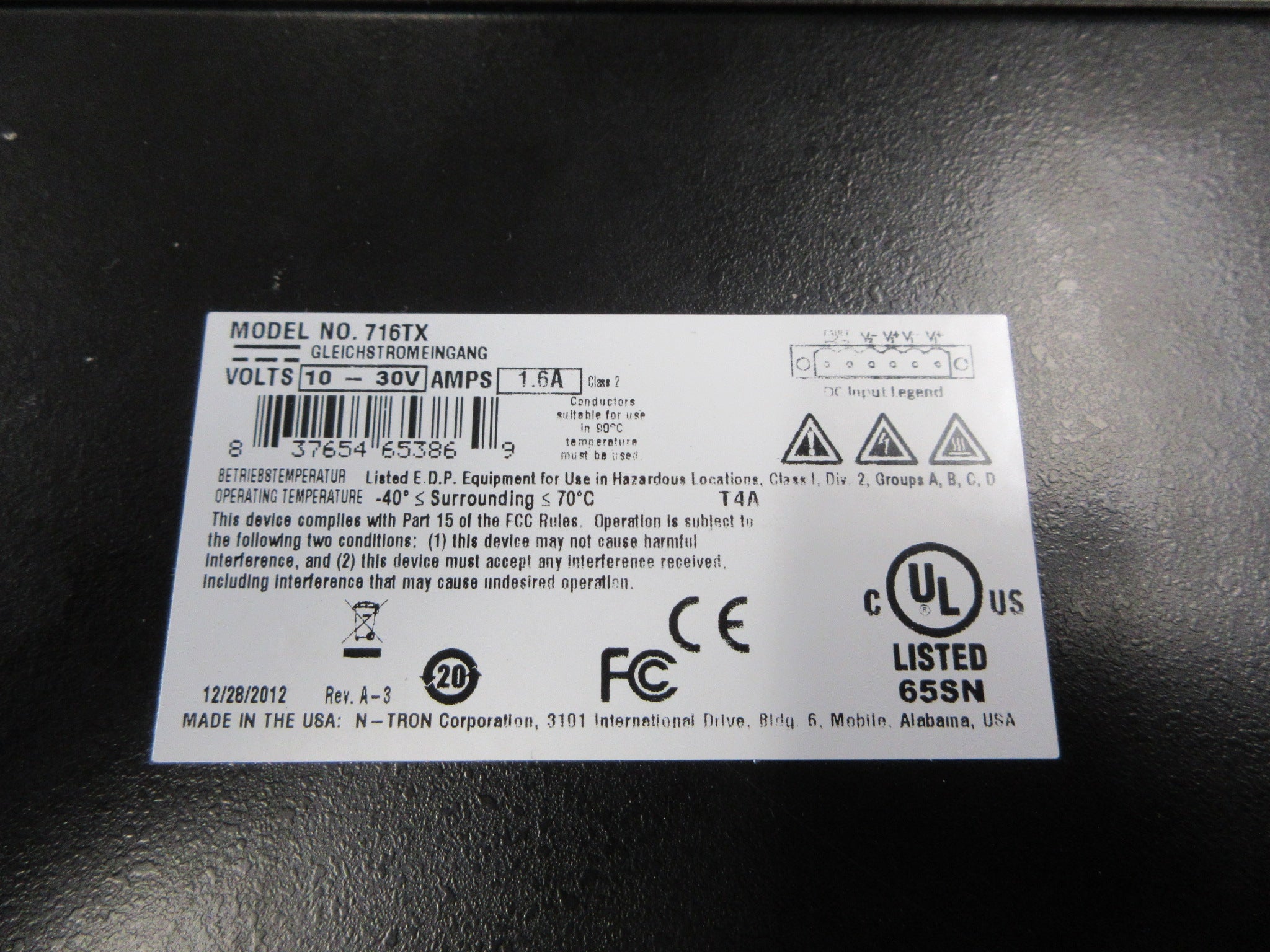 N-Tron Managed Ethernet Switch 716TX 16-Port 10/100 10-30VDC 1.6A Used