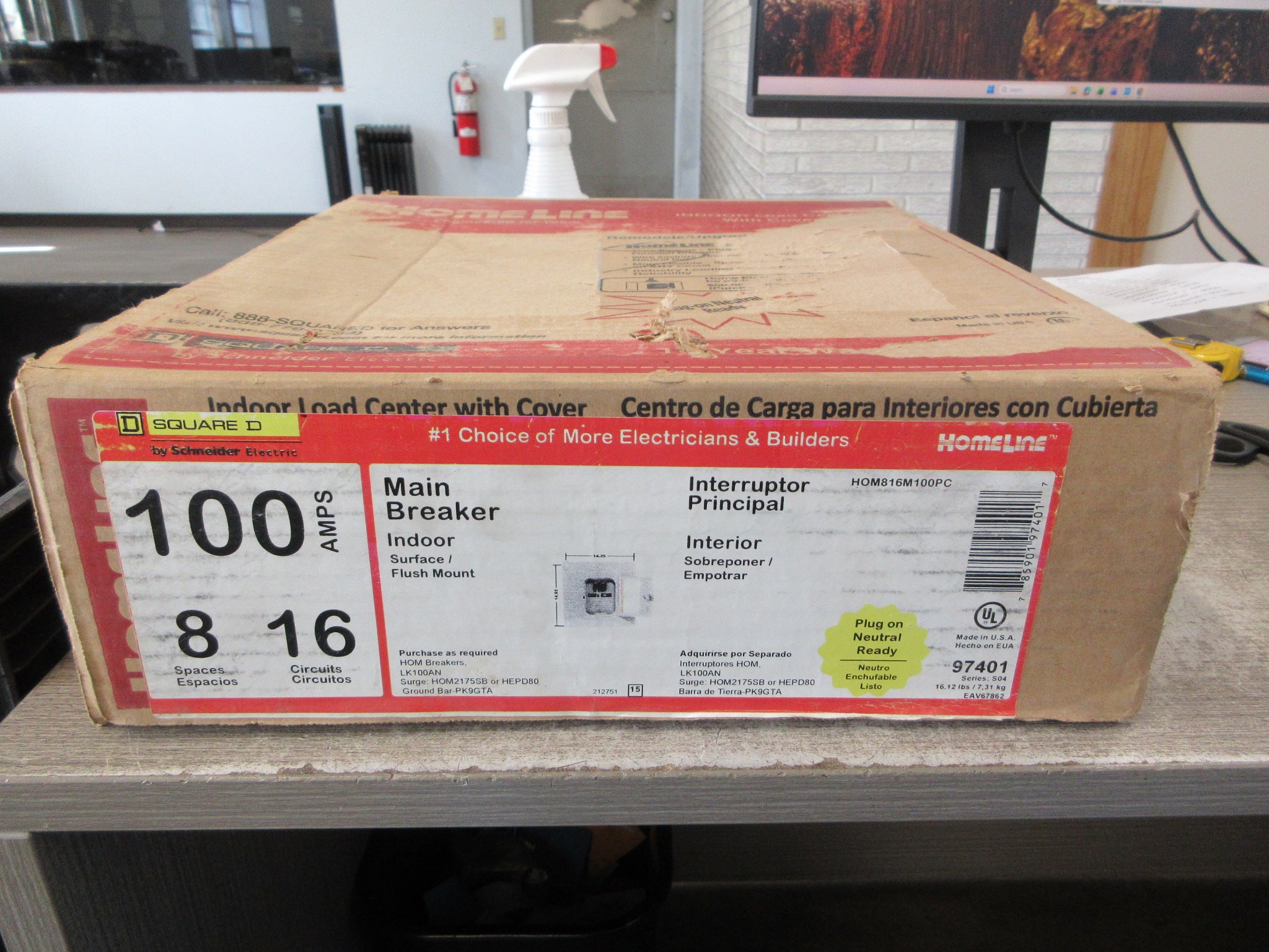 Square D Main Breaker Circuit Breaker Panel HOM816M100PC 100A Main Used