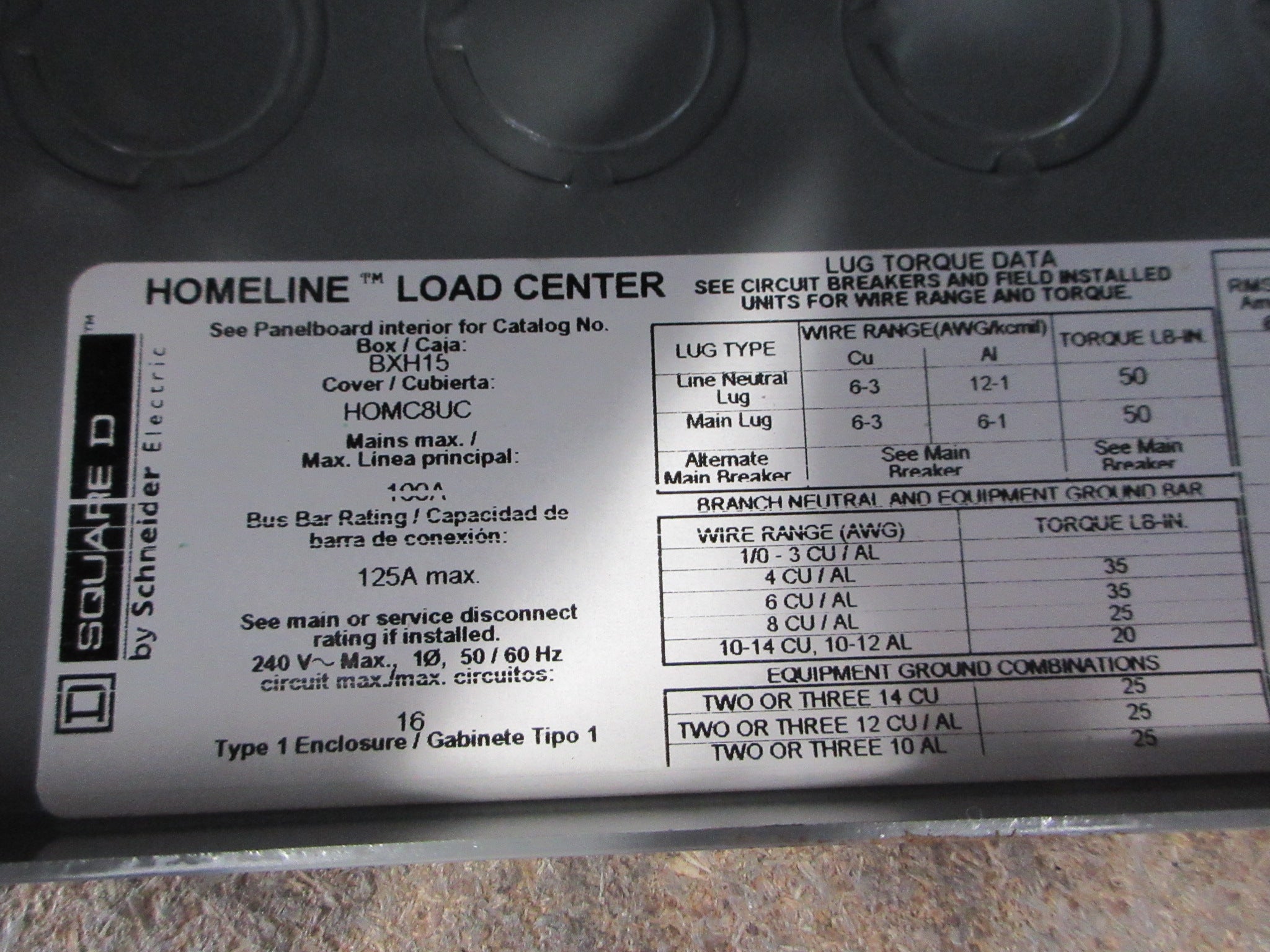 Square D Main Breaker Circuit Breaker Panel HOM816M100PC 100A Main Used
