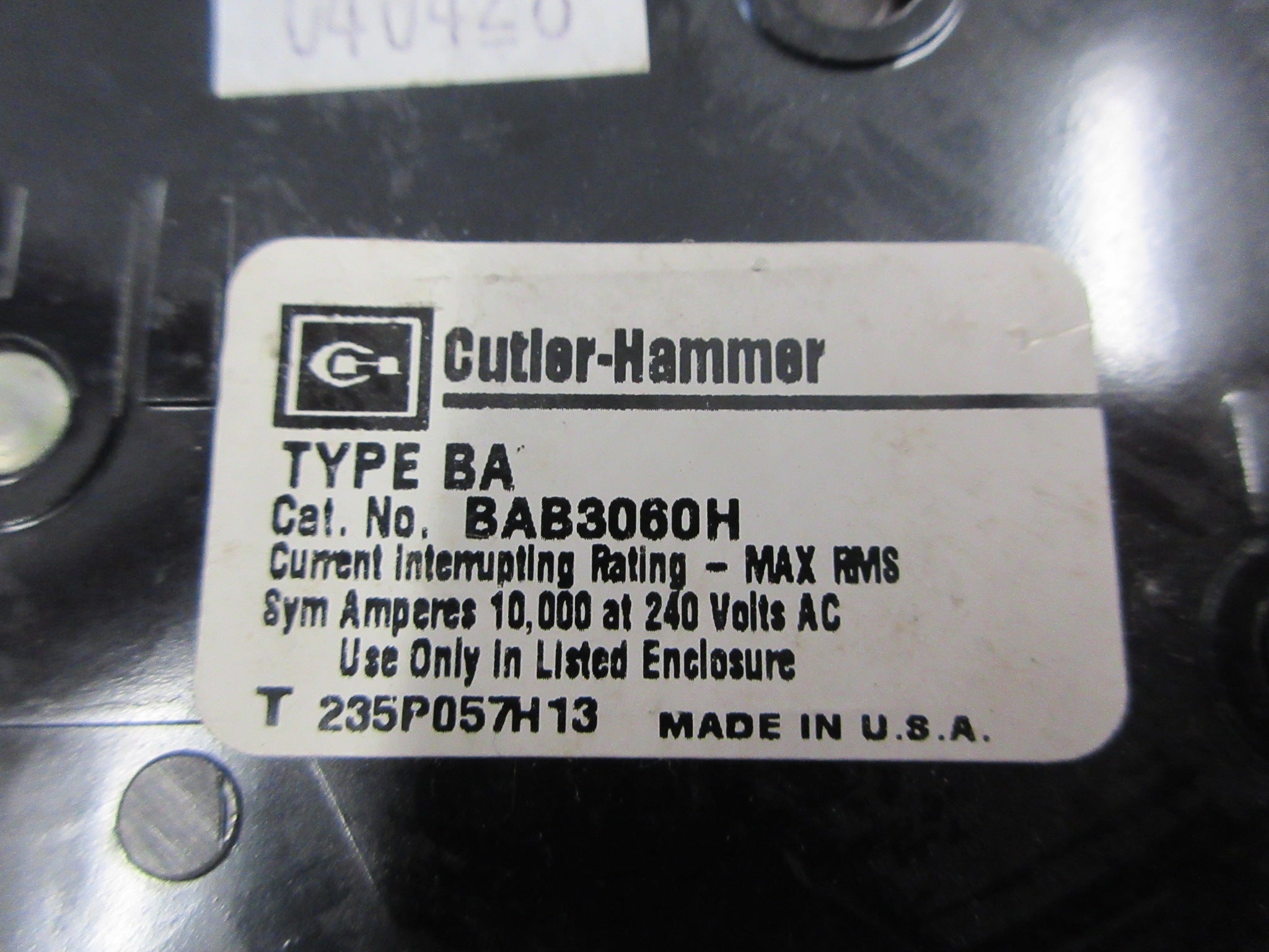 Cutler-Hammer Type BA Bolt-On Circuit Breaker BAB3060H 60A 240V 3P Used