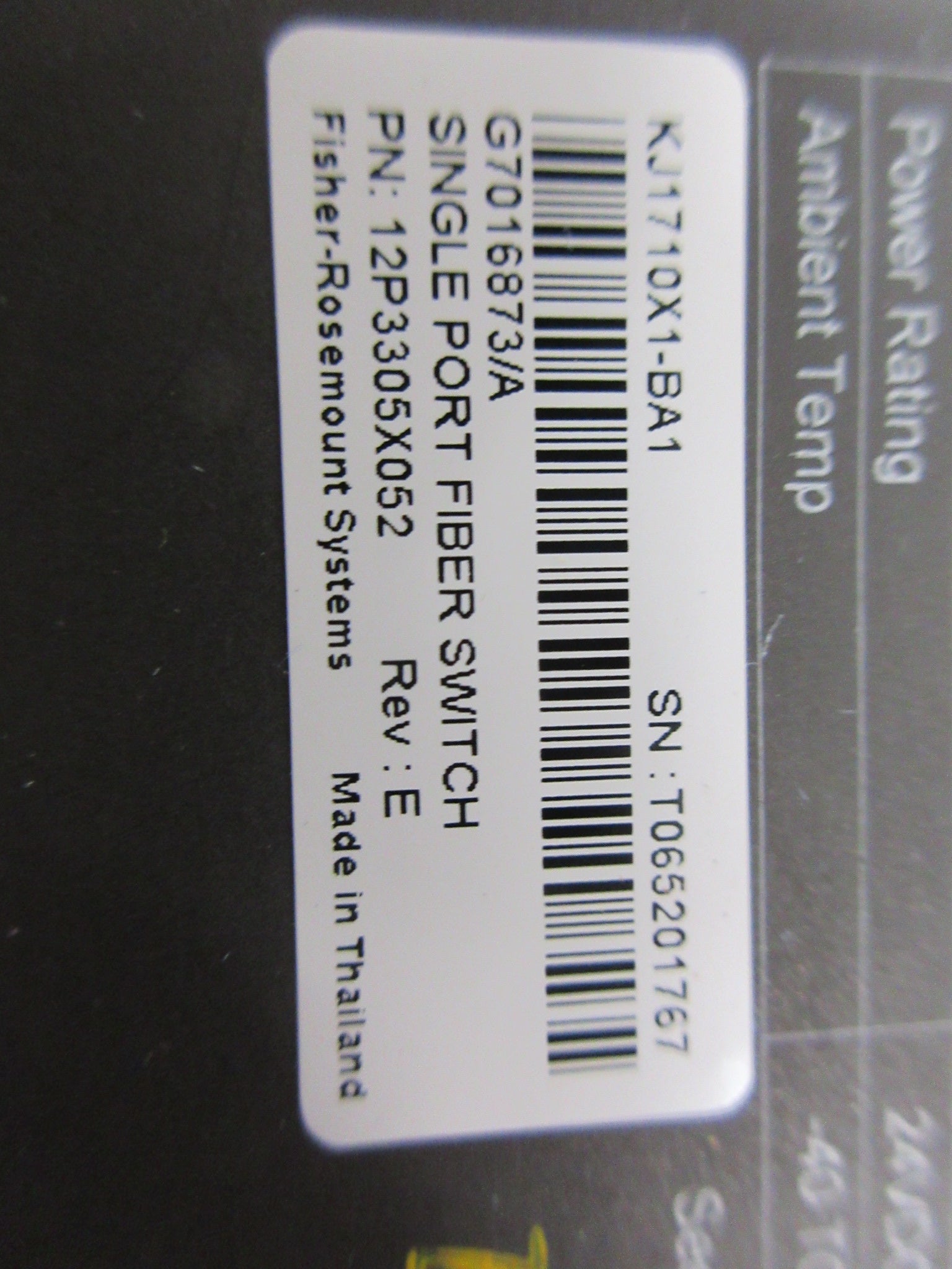 Emerson KJ1710X1-BA1 Single Port Fiber Switch 12P3305X052 Rev. E Used