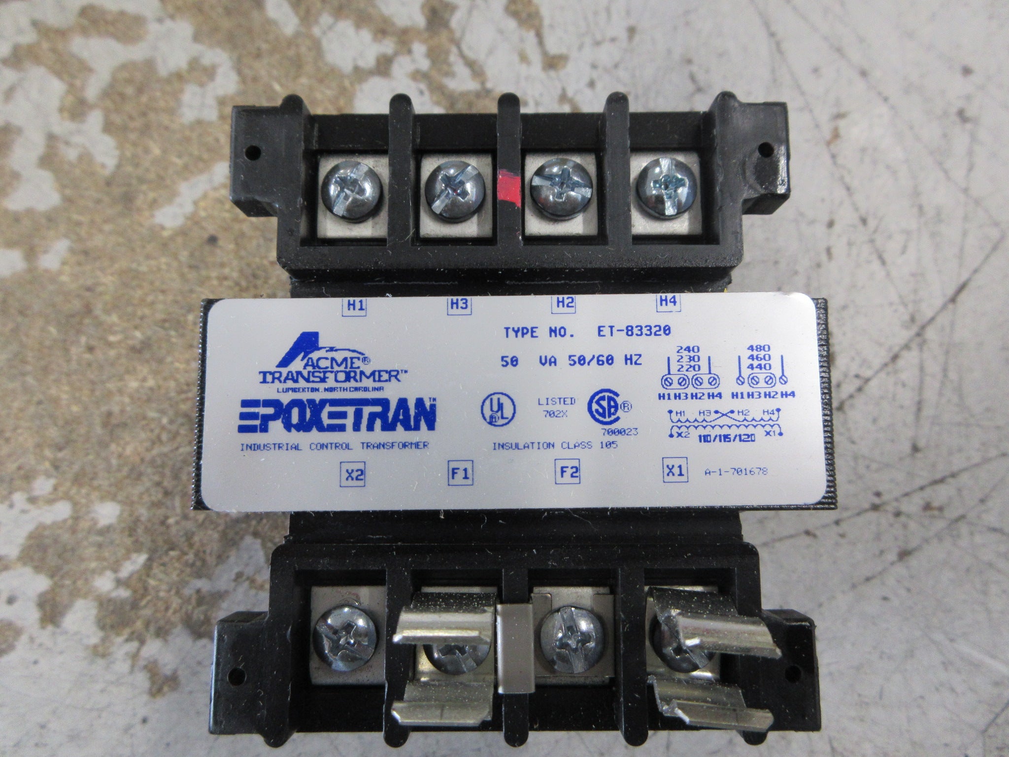 Acme Transformer Epoxetran Control Transformer ET-83320 50VA Pri: 240/480V Used