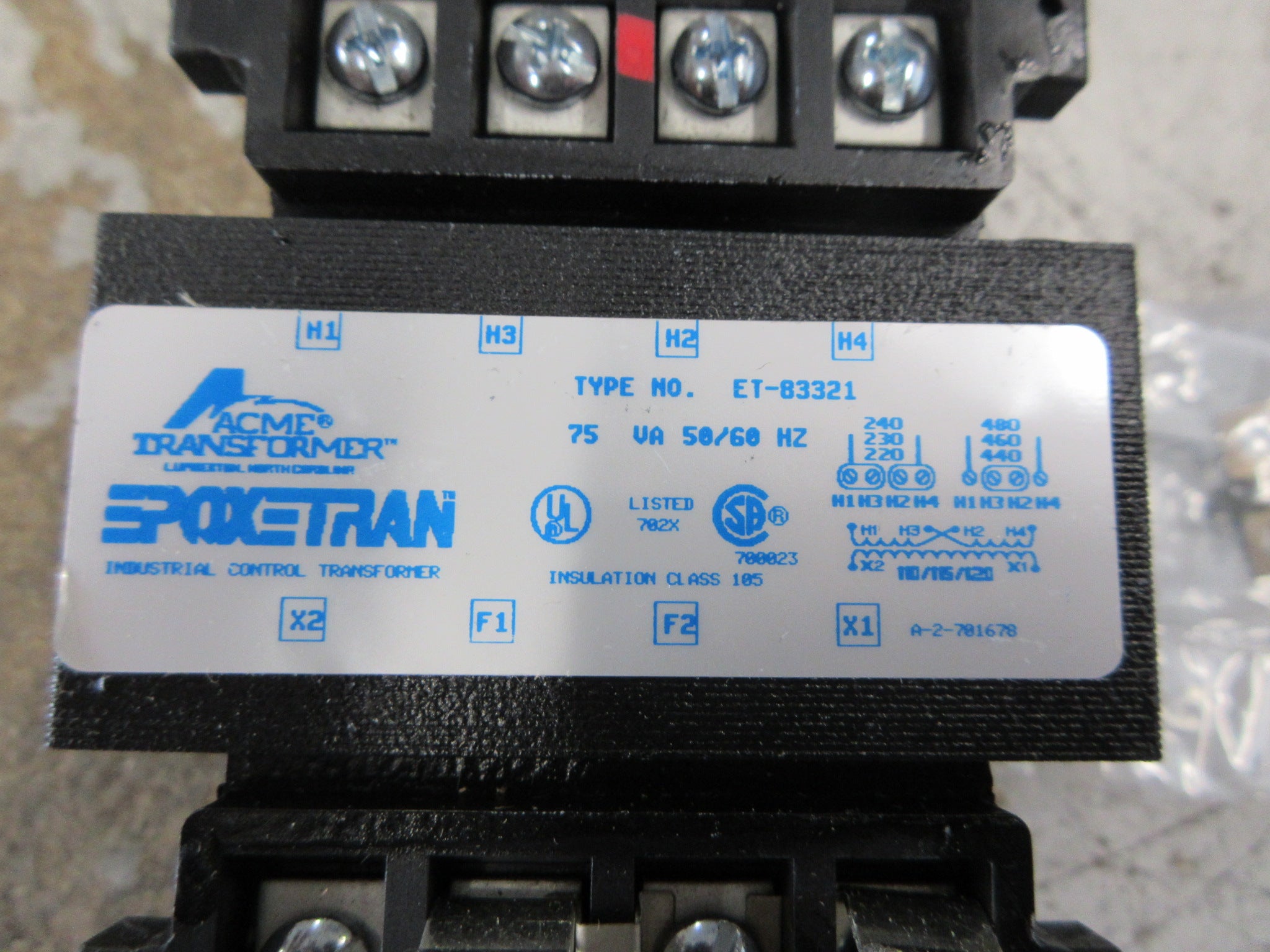Acme Transformer Epoxetran Control Transformer ET-83321 75VA Pri: 240/480V Used