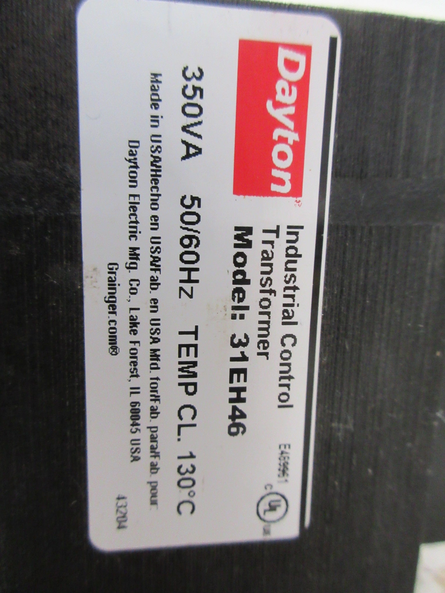 Dayton Control Transformer 31EH46 350VA Pri: 240/480V Sec: 24V 50/60Hz Used