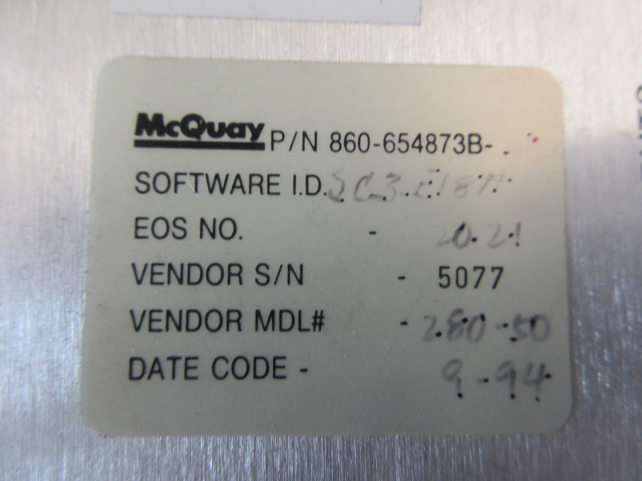 McQuay Chiller Control Module 860-654873B-50 S/W: SC3-E18A Used