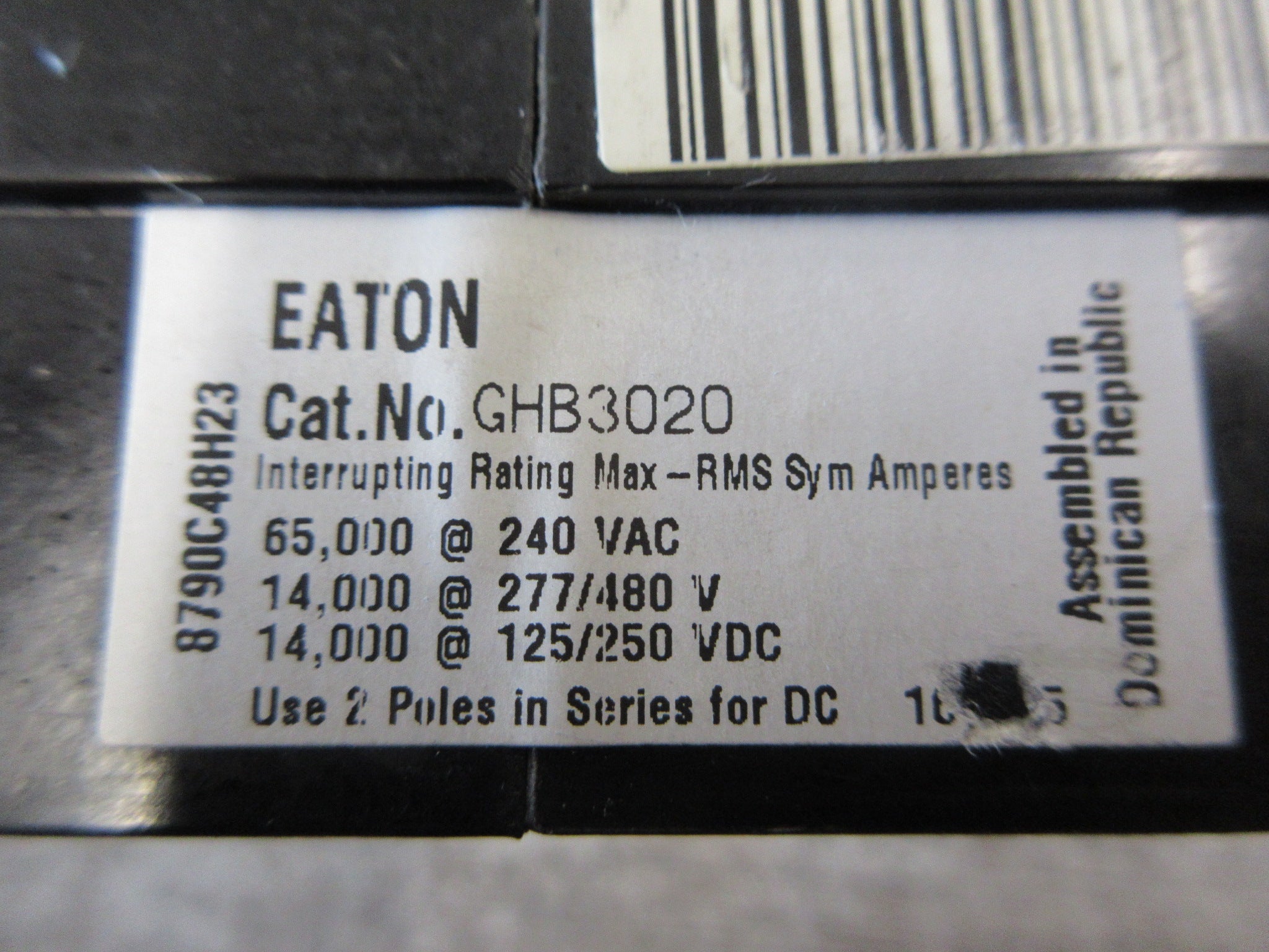 Eaton Bolt-On Circuit Breaker GHB3020 20A 240/277/480V 3P Used