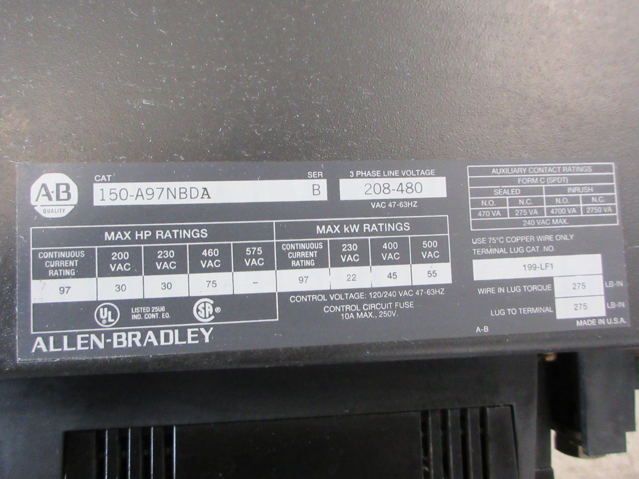 Allen-Bradley SMC Plus Soft Start 150-A97NBDA Ser. B 75HP 208-480V 3Ph Used