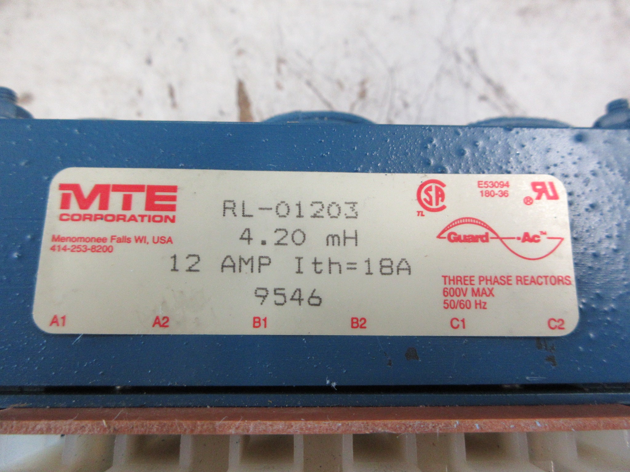 MTE 3Ph Line Reactor RL-01203 4.20mH 12A 600V 50/60Hz Used