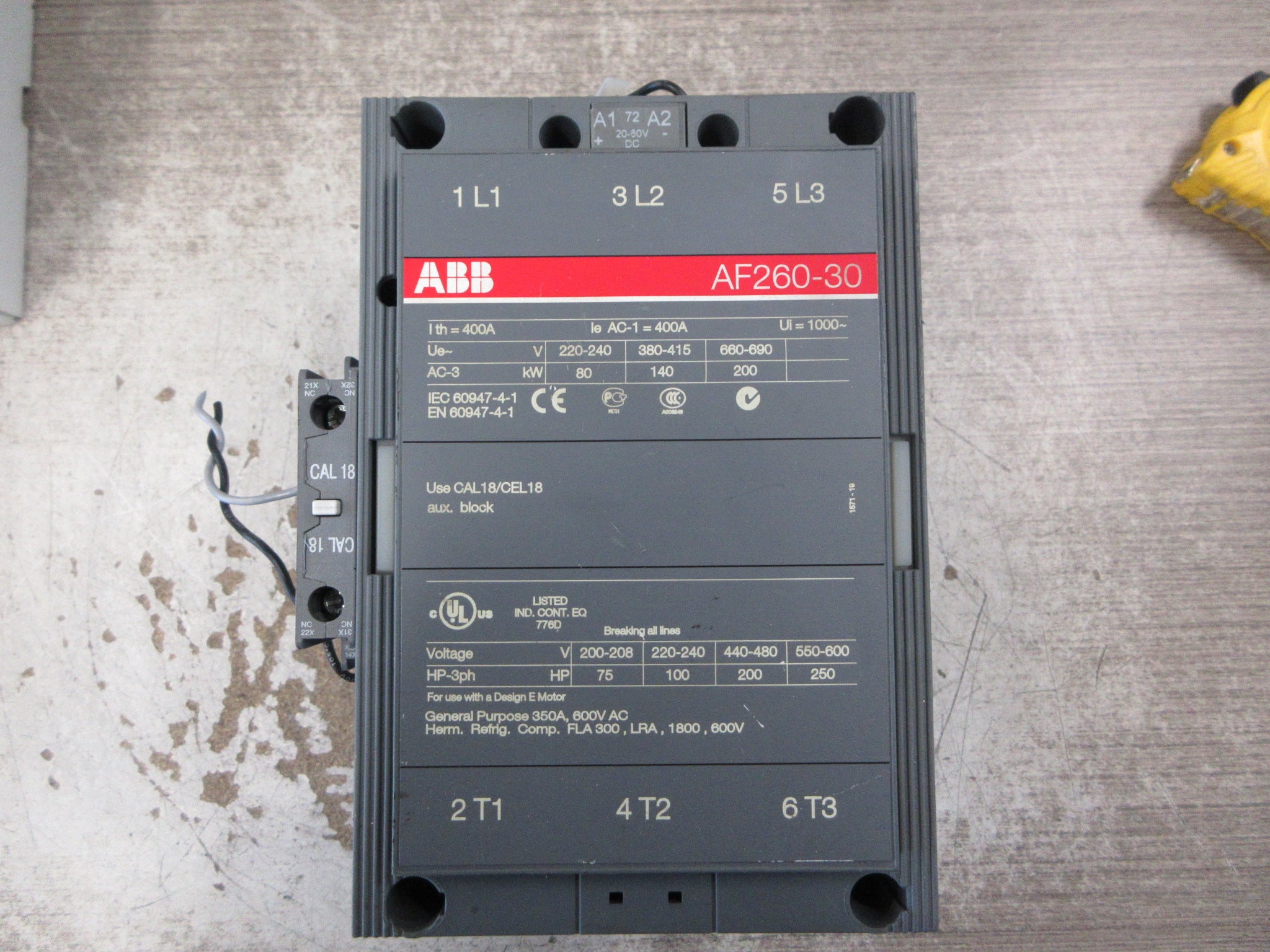 ABB Contactor AF260-30 20-60VDC Coil 350A 600V (1) Aux Contact Used