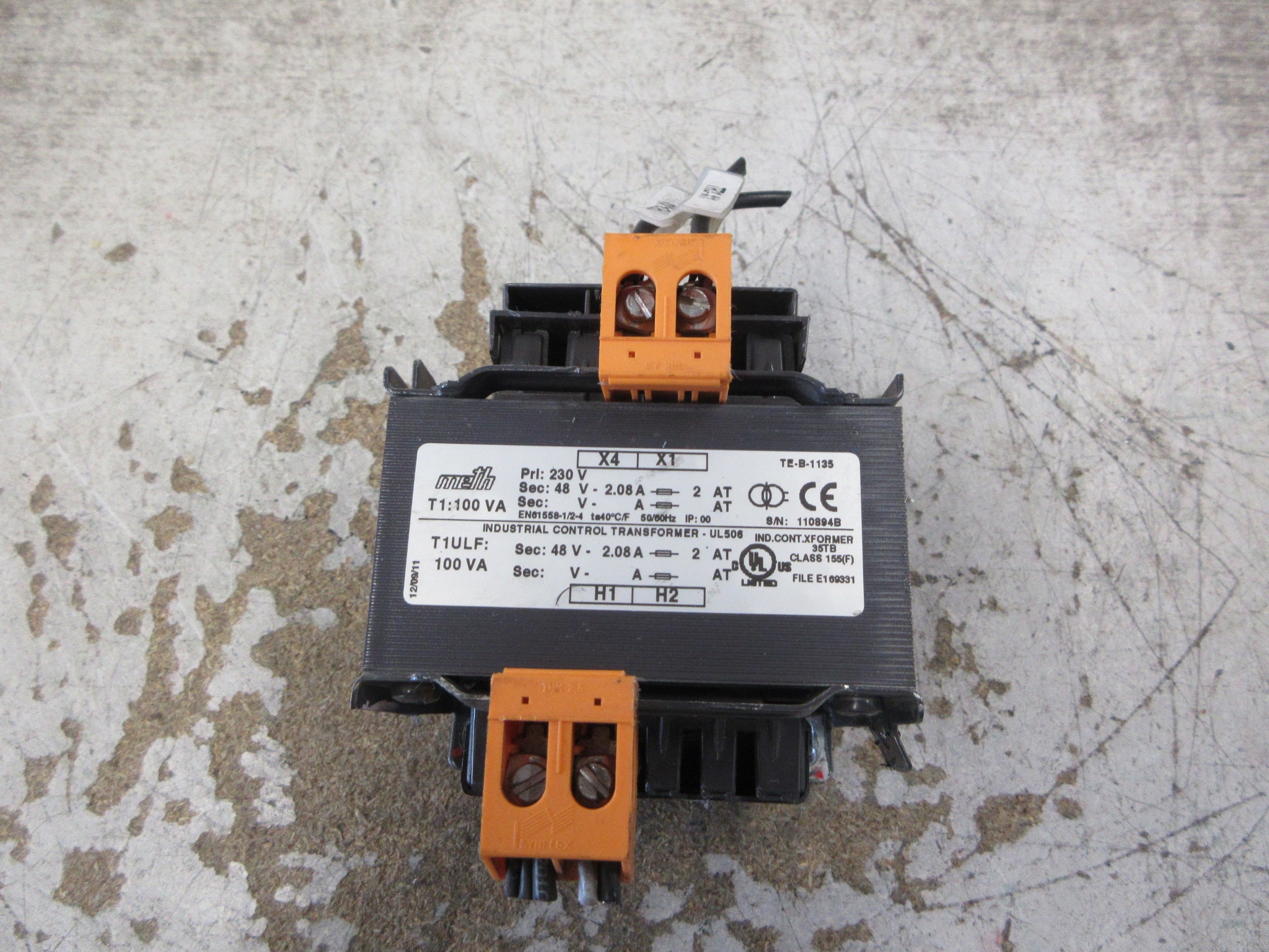 Meth Electric Control Transformer T1ULF 100VA Pri: 230V Sec: 48V 50/60Hz Used