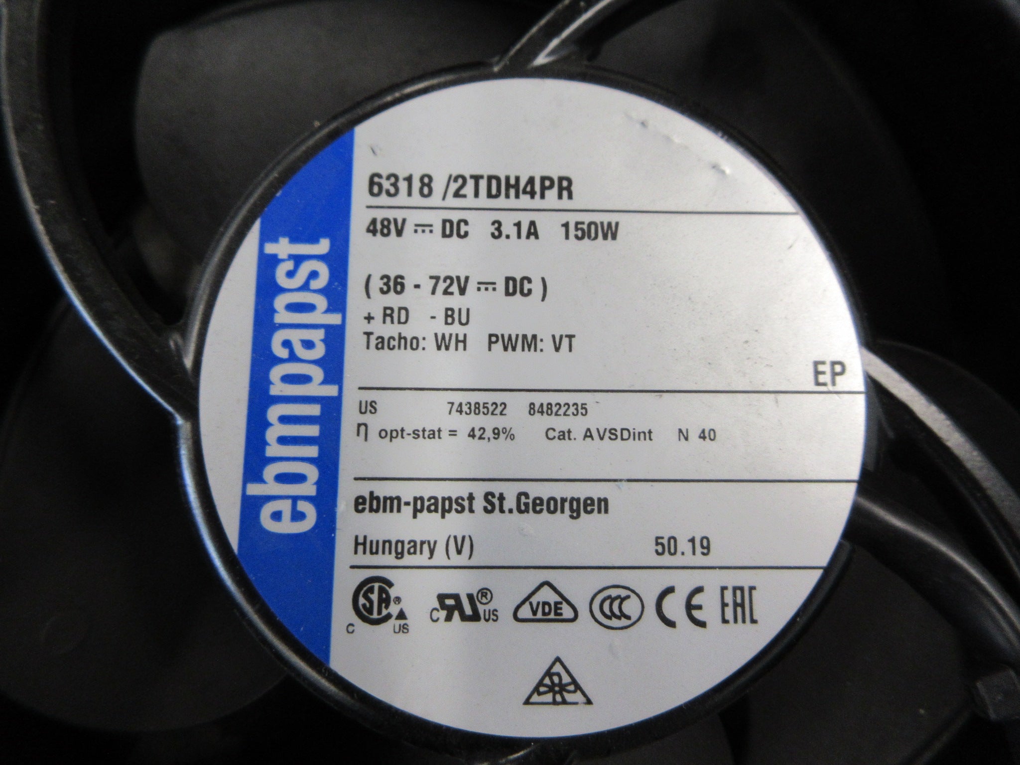 ebmpapst Axial Fan 6318/2TDH4PR 150W 48VDC 3.1A Used