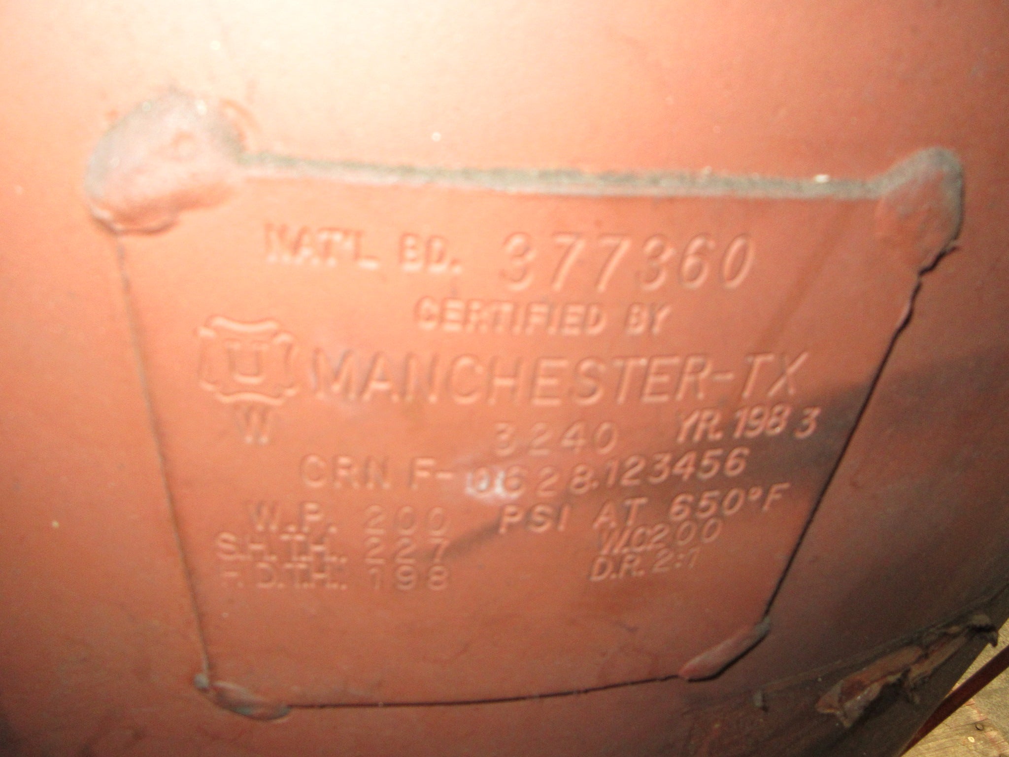 Sullair Tank 200 Gal 200 PSI MFD: 1983 Used