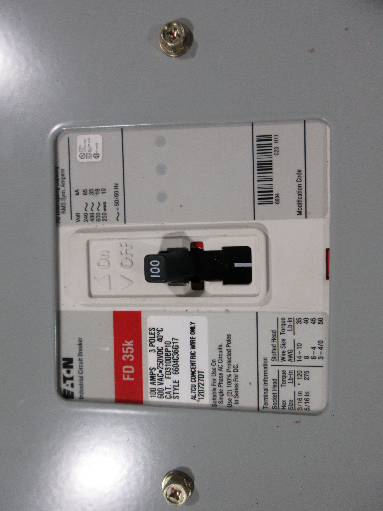 Eaton Main Breaker Circuit Breaker Panel PRL2A 100A Main 100A Max Used