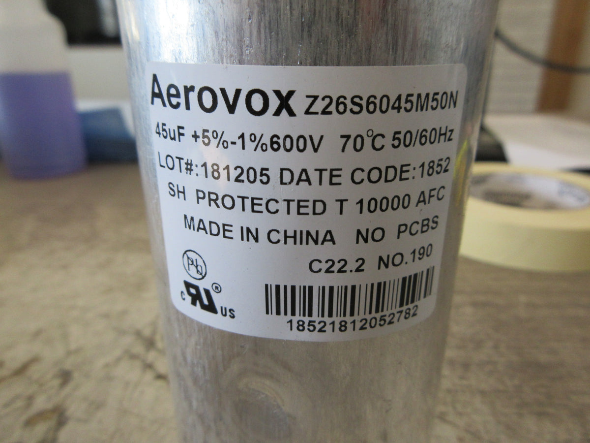 Aerovox Capacitor Z26S6045M50N 45uF 600V 50/60Hz Used