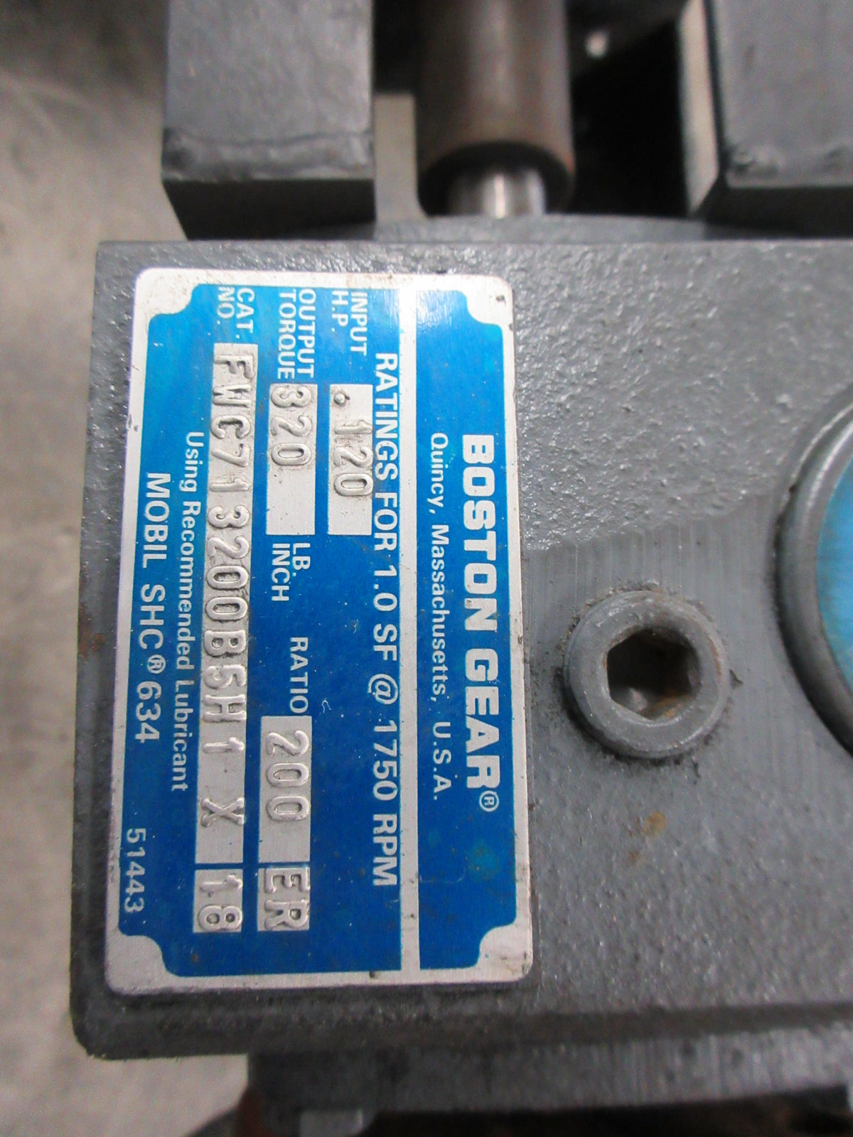 Boston Gear DC Gearmotor 63203 1/6HP Arm: 90V Arm: 1.7A 1725RPM Frame: 56C Used