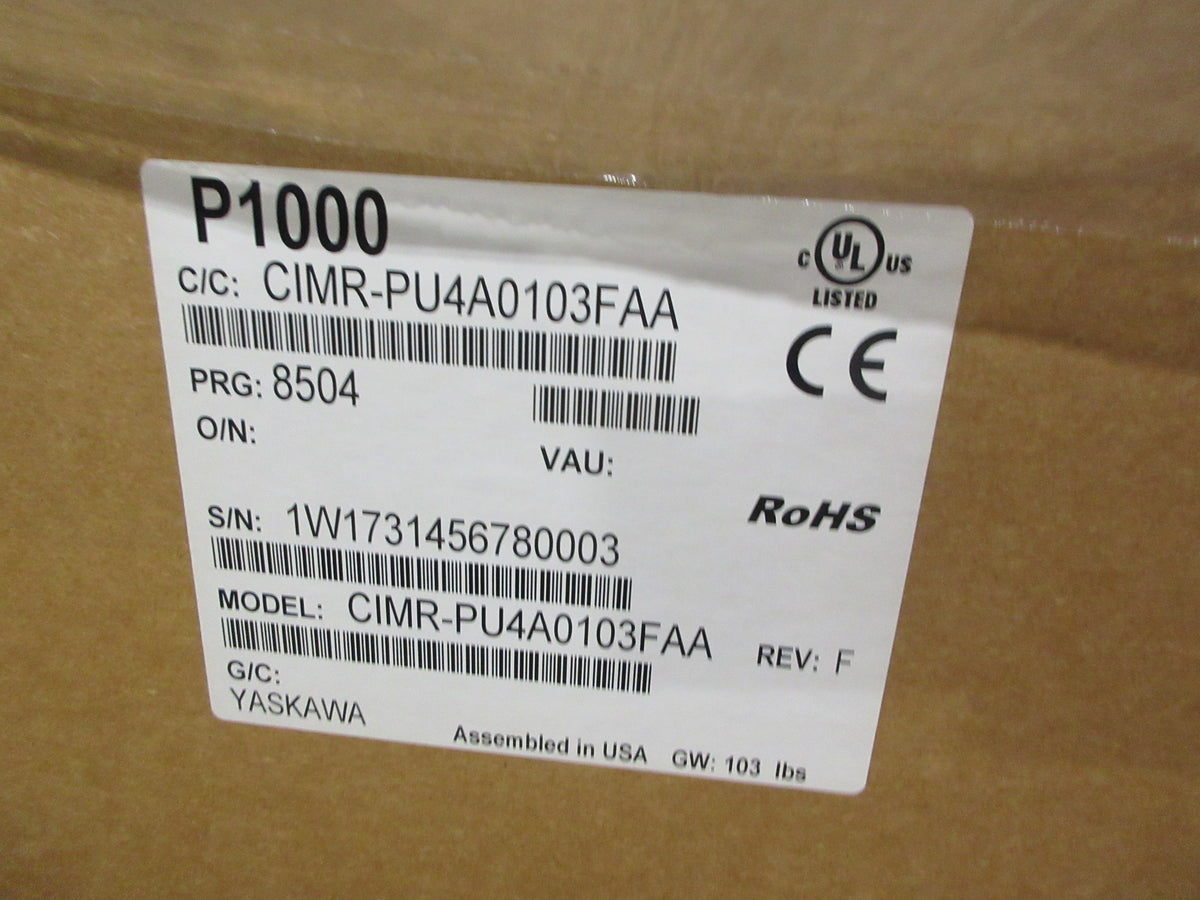 Yaskawa P1000 AC Drive CIMR-PU4A0103FAA Rev. F 75HP 480V 3Ph New Surplus