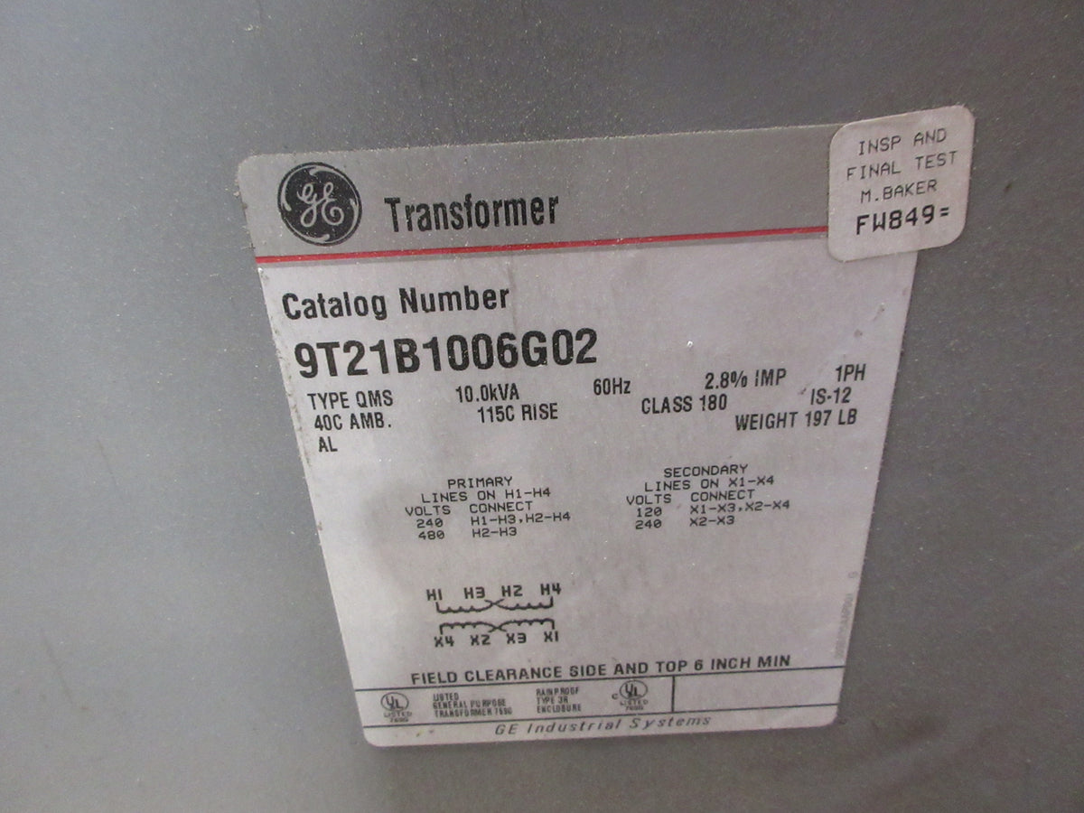 GE 3R Transformer 9T21B1006G02 10 KVA Pri: 240/480V Sec: 120/240V 60Hz 1Ph Used