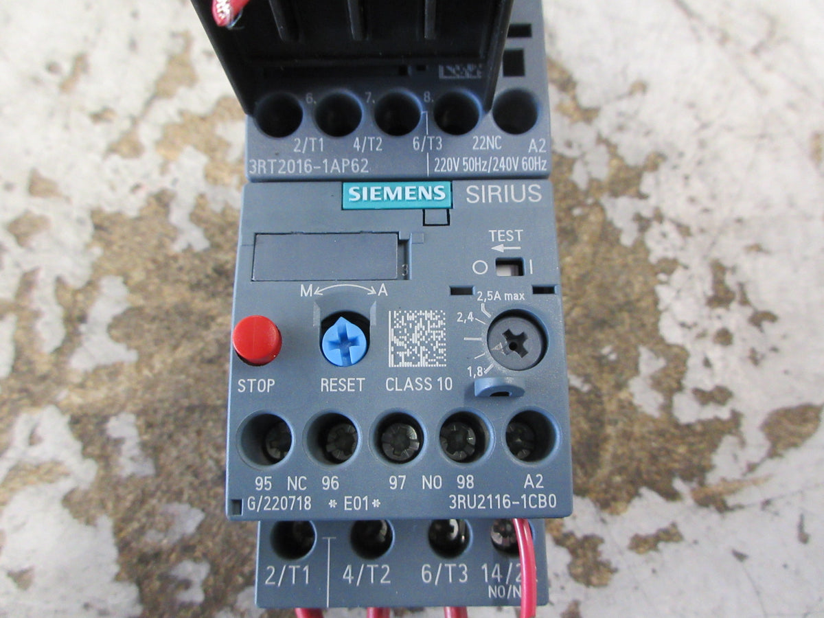 Siemens Sirius Starter 3RT2016-1AP62/3RU2116-1CB0 240V Coil Trip: 1.8-2.5A Used