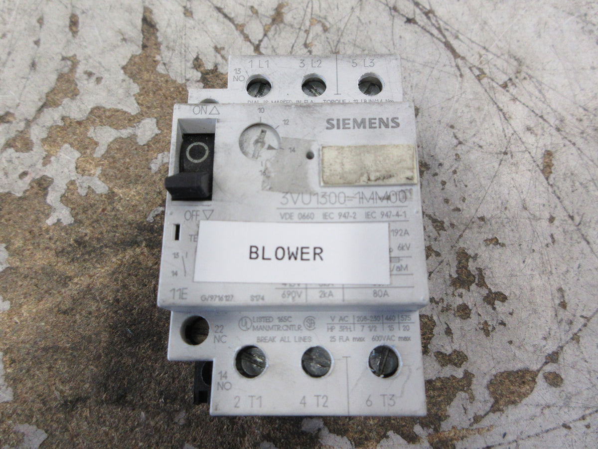 Siemens Manual Motor Protector 3VU1300-1MM00 Trip: 10-16A Used