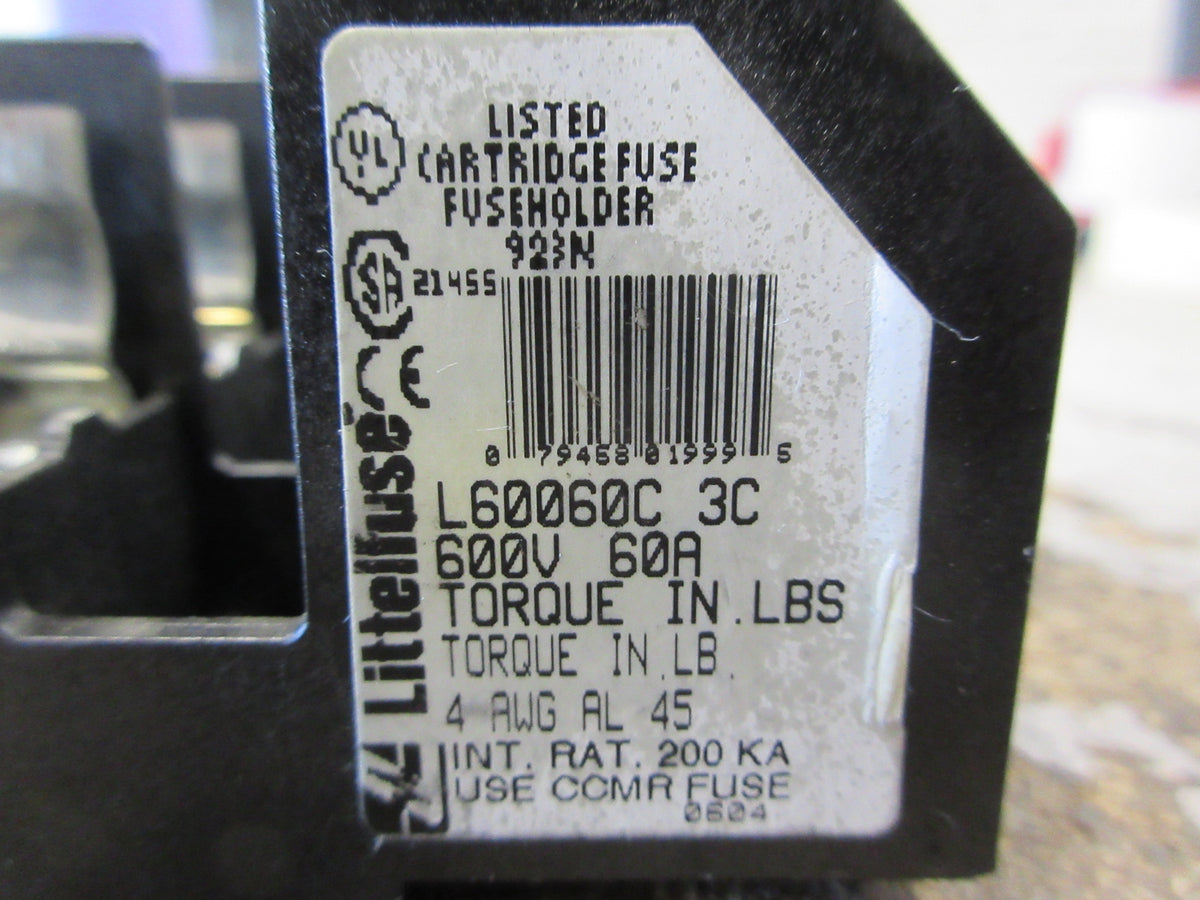 Littelfuse Fuseholder L60060C 3C 60A 600V 3P Used