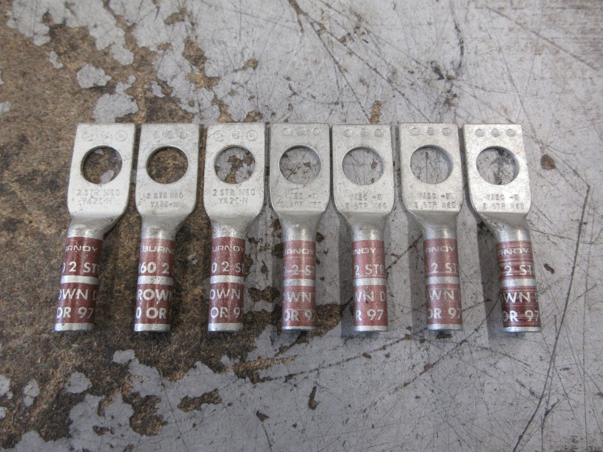Burndy Crimp Lug YA2C-N 2-STR 1-Hole *Lot of 7* *No Box* New Surplus